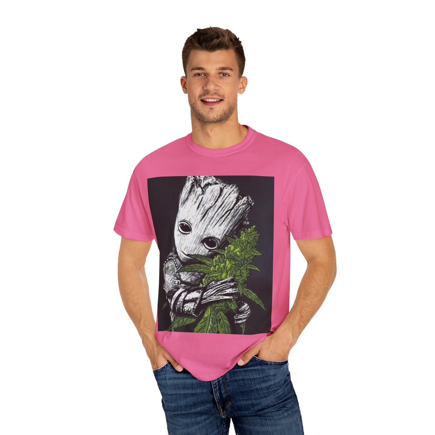 Garment-Dyed T-Shirt - Cute Groot with Plants Graphic