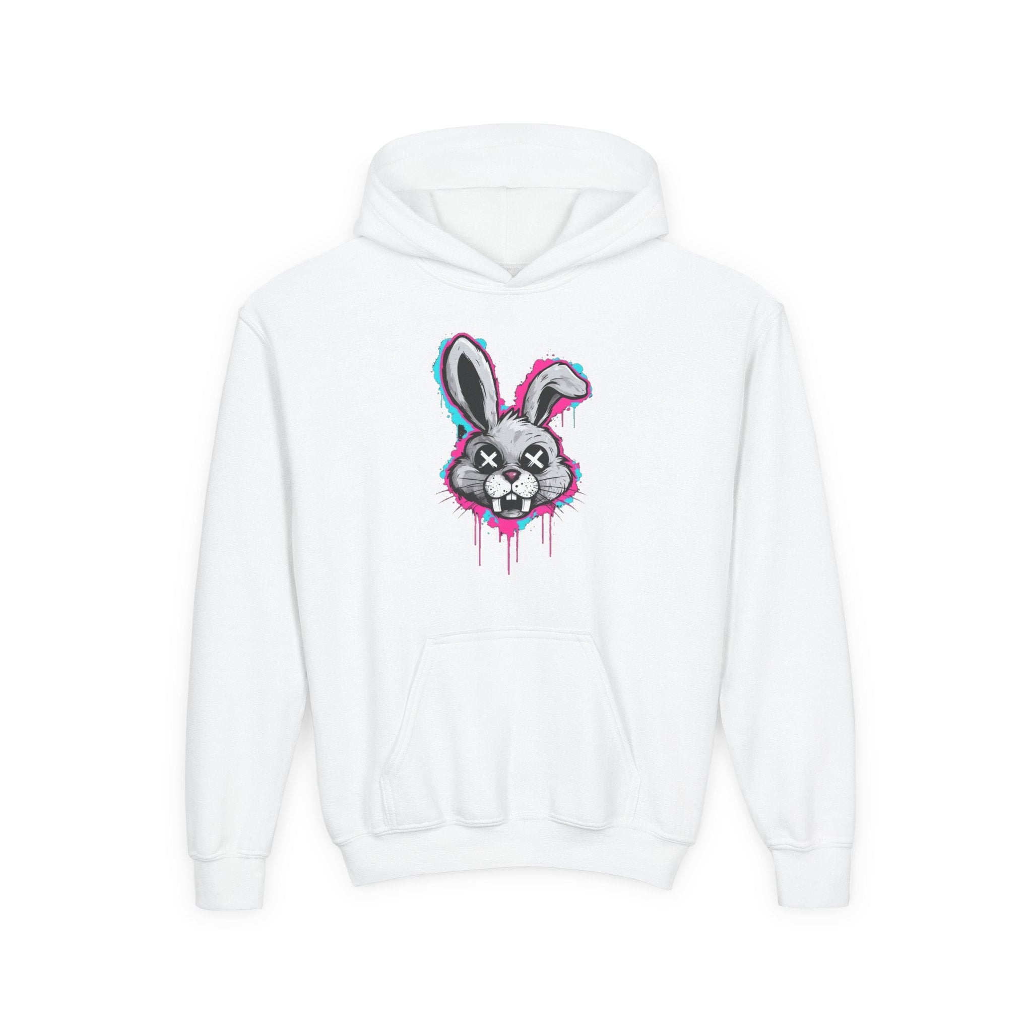 Stylish Graffiti Bunny Youth Hoodie, Trendy Sweatshirt for Kids, Perfect for Birthdays, Halloween, Everyday Wear, Unique Gift Idea