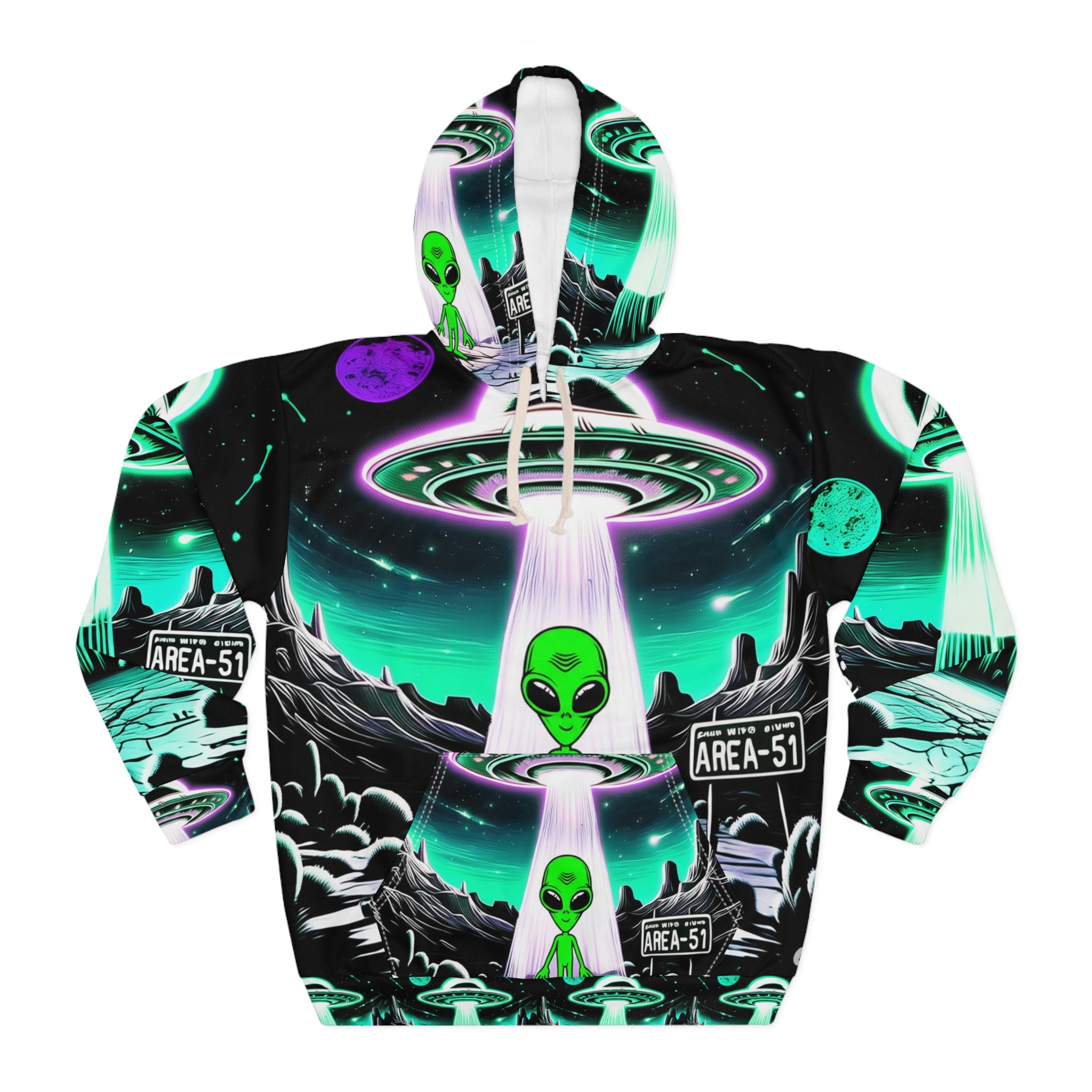 Alien Invasion Unisex Pullover Hoodie, Space Hoodie, Sci-Fi Fashion, Unique Gift for Friends, UFO Lover Apparel, Vibrant Graphic Hoodie
