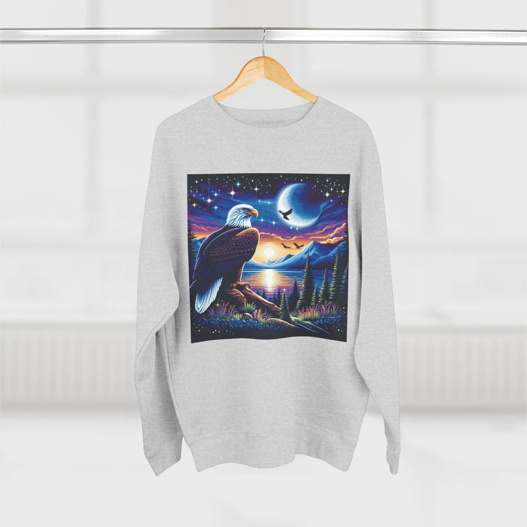 Nature-Inspired Unisex Crewneck Sweatshirt with Eagle & Moon Design, Cozy Sweatshirt for Nature Lovers, Perfect Gift for Birthdays, Outdoor