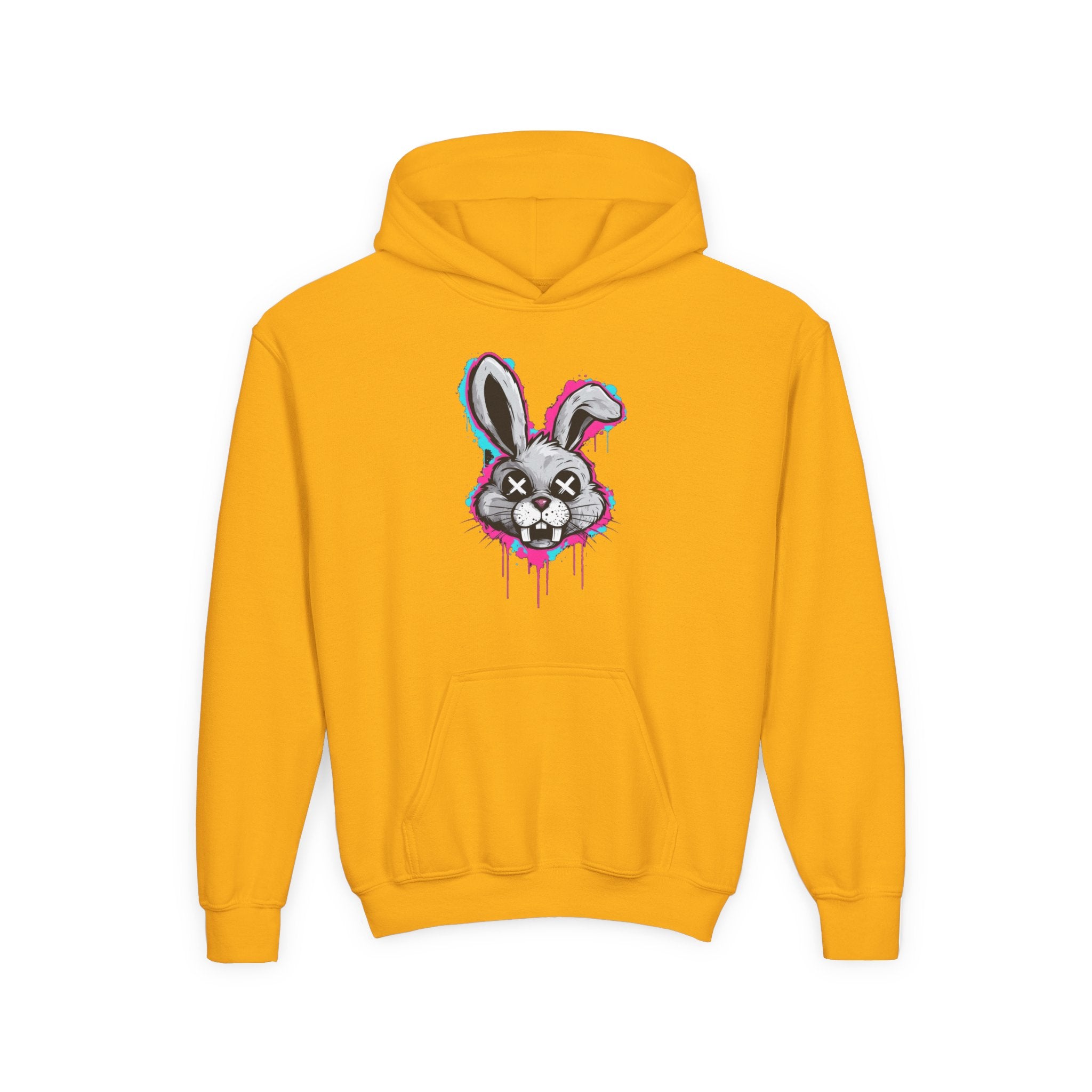 Stylish Graffiti Bunny Youth Hoodie, Trendy Sweatshirt for Kids, Perfect for Birthdays, Halloween, Everyday Wear, Unique Gift Idea