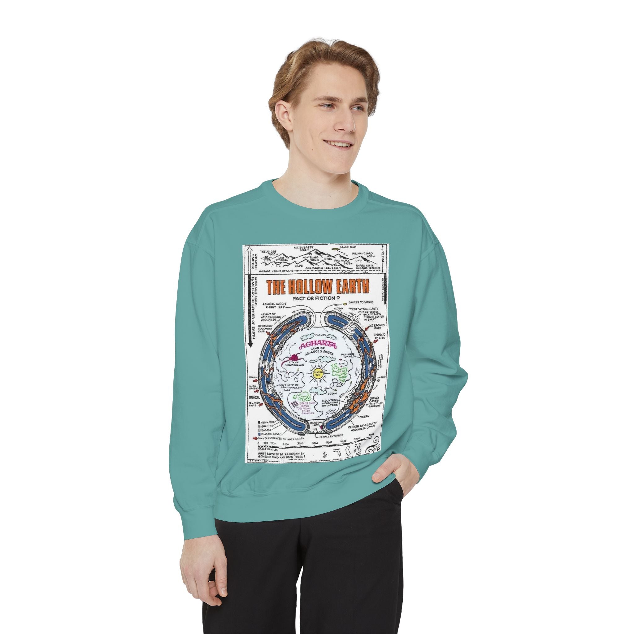 Hollow Earth Sweatshirt, Unisex Garment-Dyed Crewneck, Cozy Gift for Science Lovers, Earth Day Apparel, Great for Casual Wear
