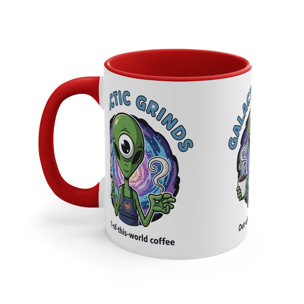 Galactic Grinds Alien 11oz Accent Mug, Fun Coffee Mug for Sci-Fi Lovers, Unique Gift for Birthdays and Holidays, Quirky Drinkware