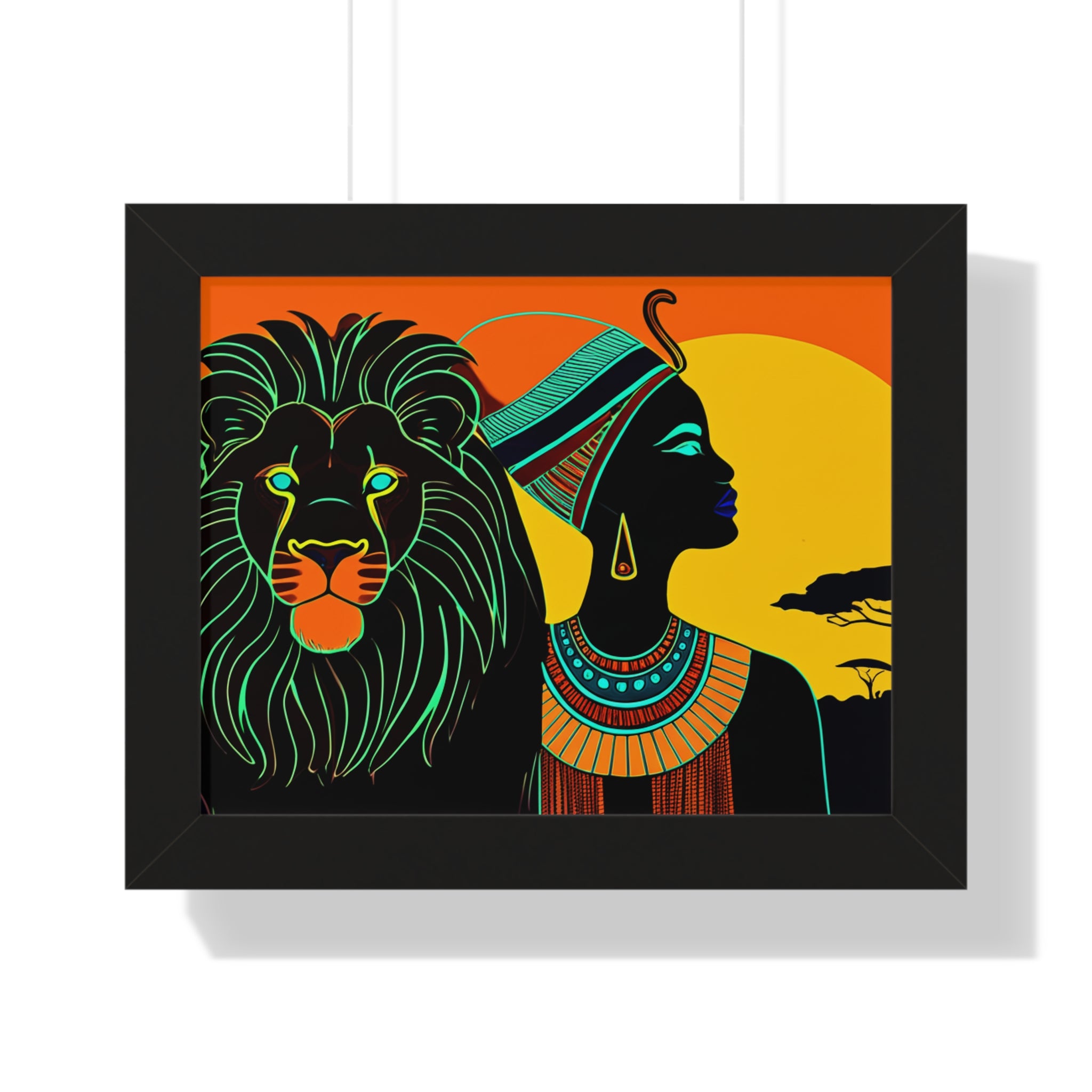 African Heritage Wall Art, Stunning Lion and Queen Framed Poster, Home Decor, Gift for Nature Lovers, Vibrant Cultural Print