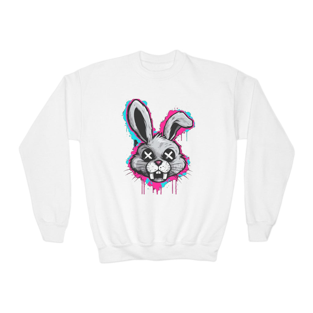 Cool Graffiti Bunny Youth Sweatshirt, Hipster Crewneck, Street Art Apparel, Gift for Kids, Fun Casual Wear, Comfy and Stylish