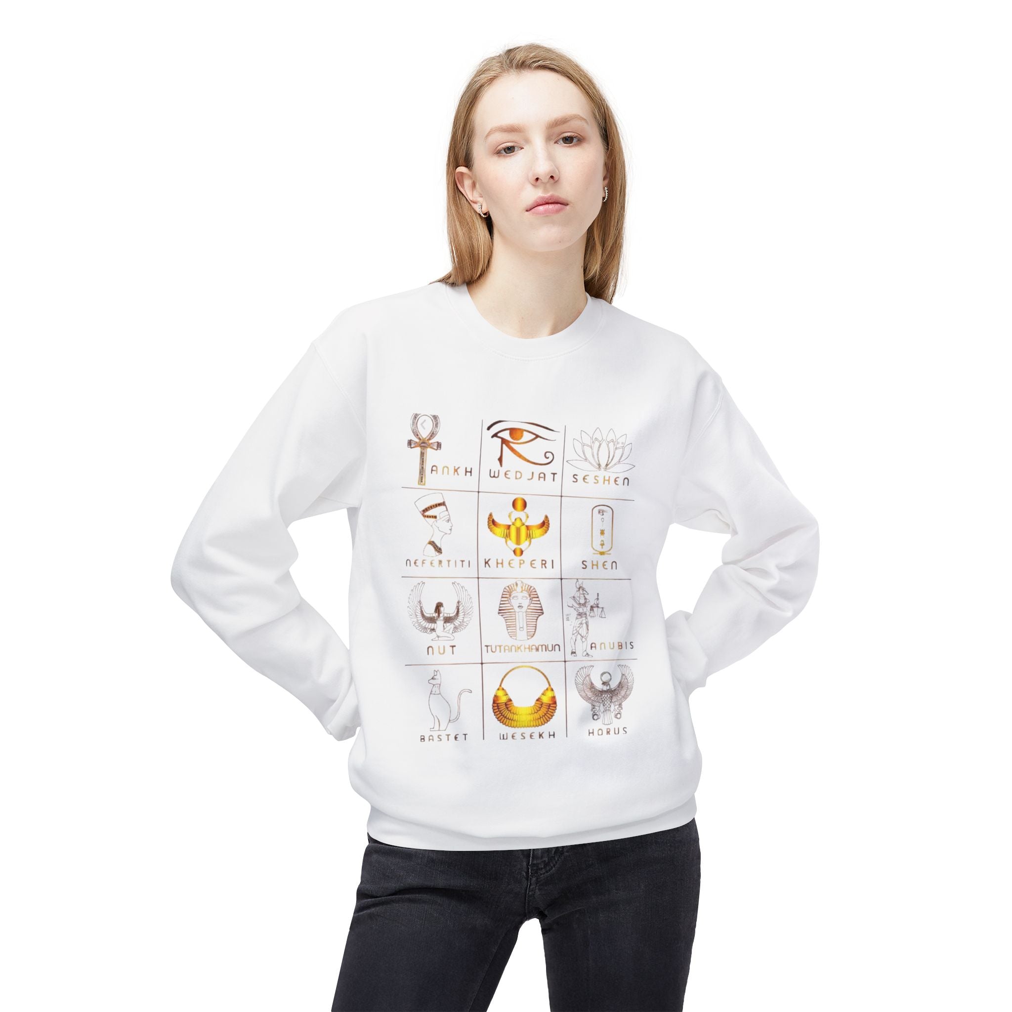Egyptian Hieroglyphs Sweatshirt, Cozy Crewneck with Ancient Symbols, Unisex Fashion for History Lovers, Gift for Birthdays & Holidays