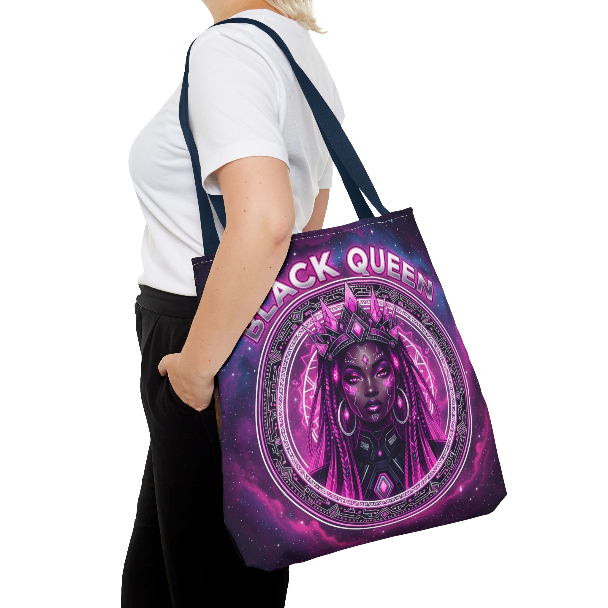 Black Queen Art Tote Bag — Afrocentric Cosmic Portrait Tote
