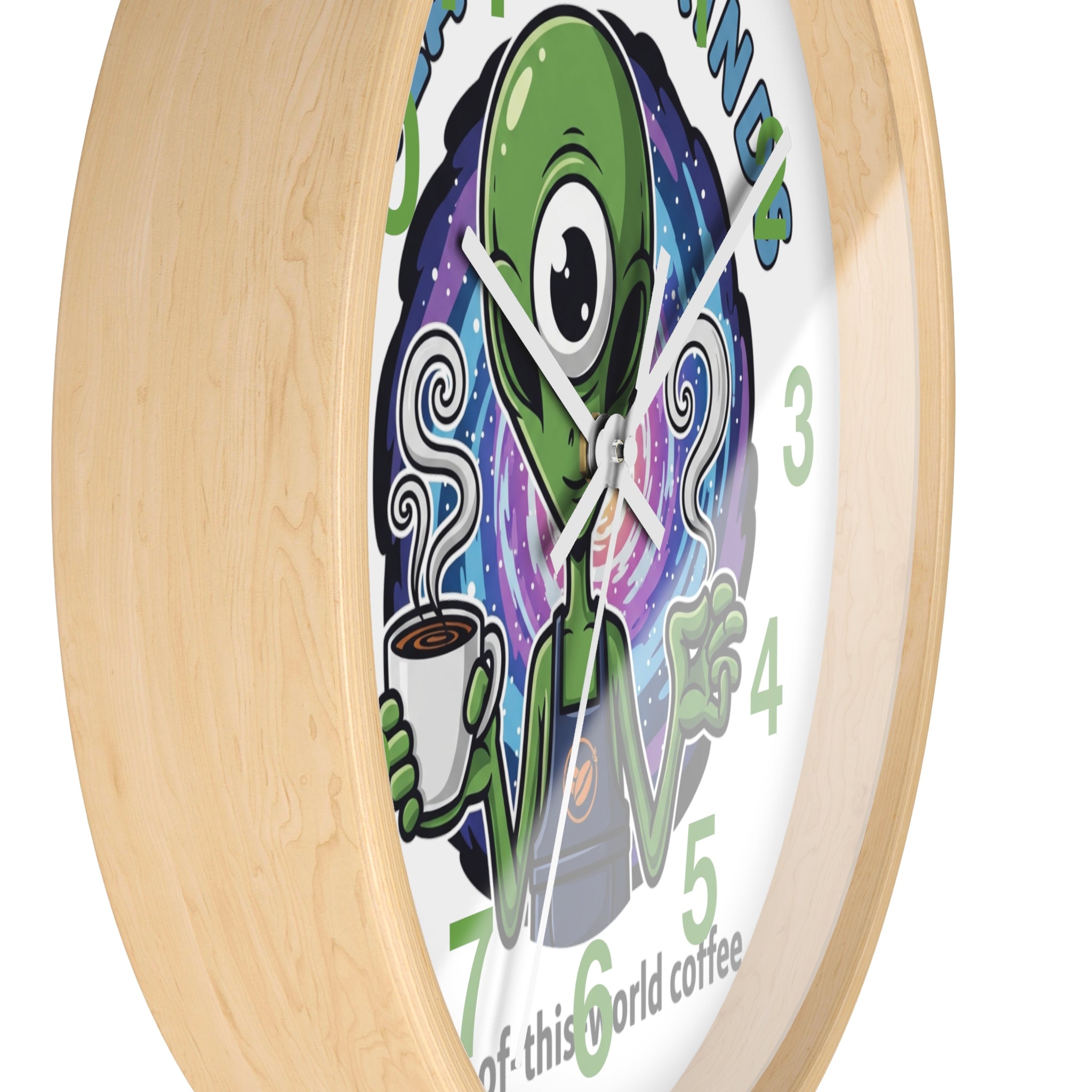 Out-of-This-World Alien Wall Clock | Galactic Grinds Decor | Fun Unique Timepiece for Coffee Lovers | Playful Gift Idea | Space Theme Home