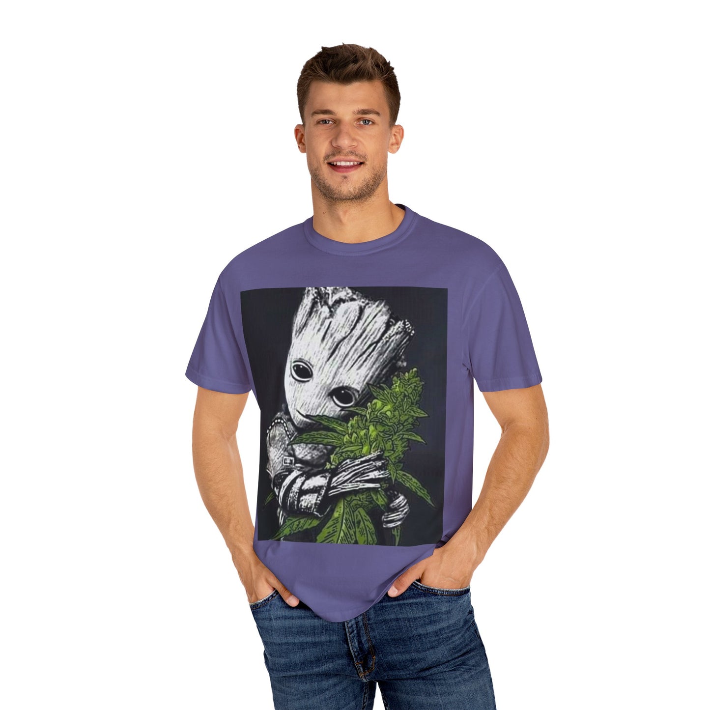 Garment-Dyed T-Shirt - Cute Groot with Plants Graphic