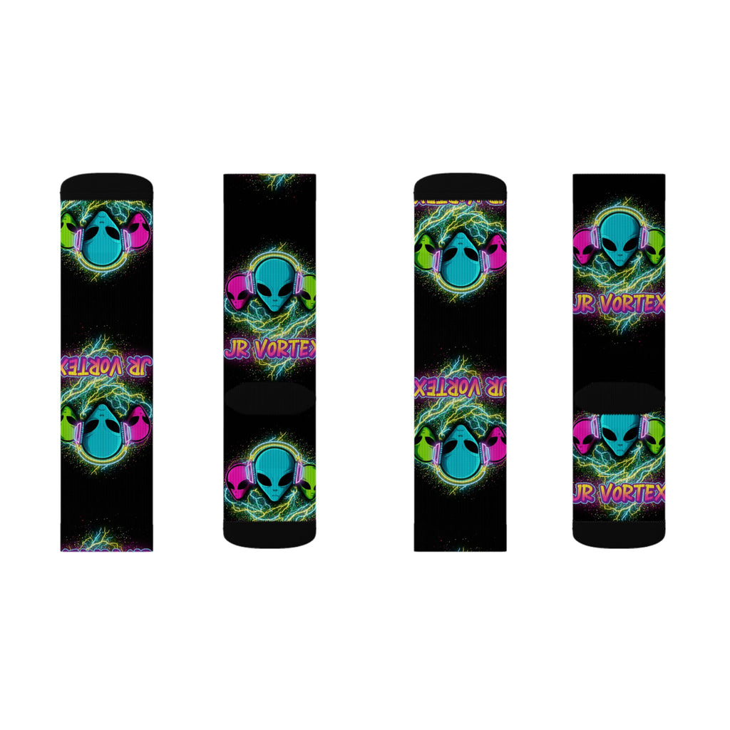 Alien Vape Neon Sublimation Socks — Retro Cyber Glow Crew Socks