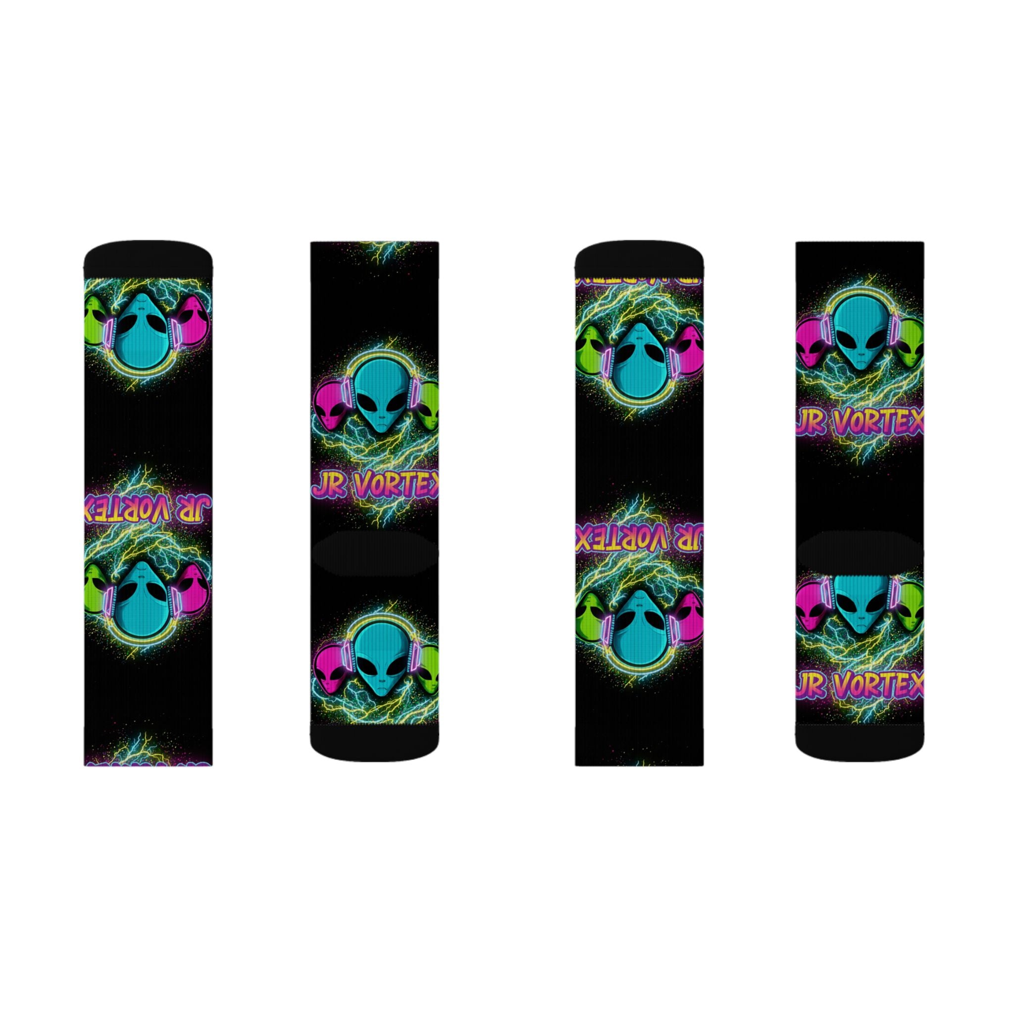 Alien Vape Neon Sublimation Socks — Retro Cyber Glow Crew Socks