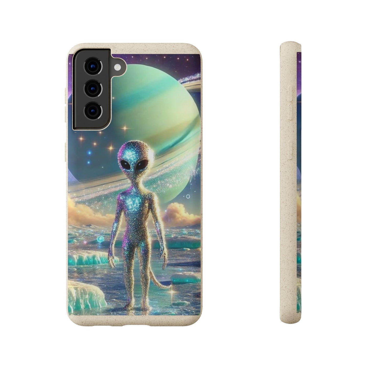 Glitter Alien Biodegradable Phone Case - Eco-Friendly Galaxy Design