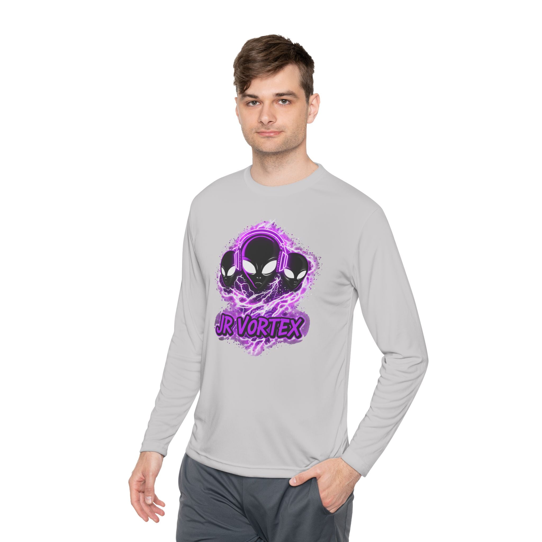 Alien Vortex Long Sleeve Tee — 'JR VORTEX' Graphic Sci‑Fi Shirt