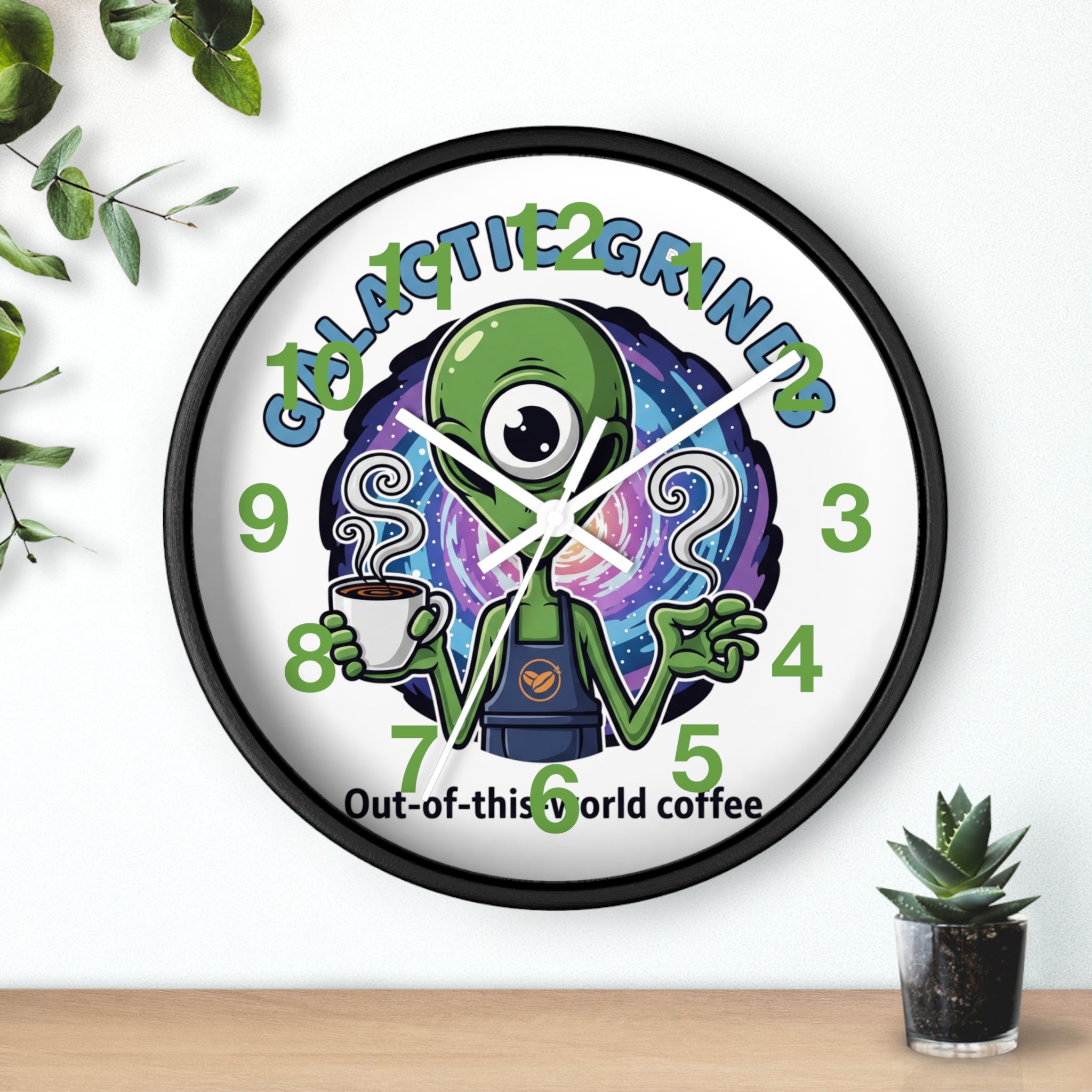 Out-of-This-World Alien Wall Clock | Galactic Grinds Decor | Fun Unique Timepiece for Coffee Lovers | Playful Gift Idea | Space Theme Home
