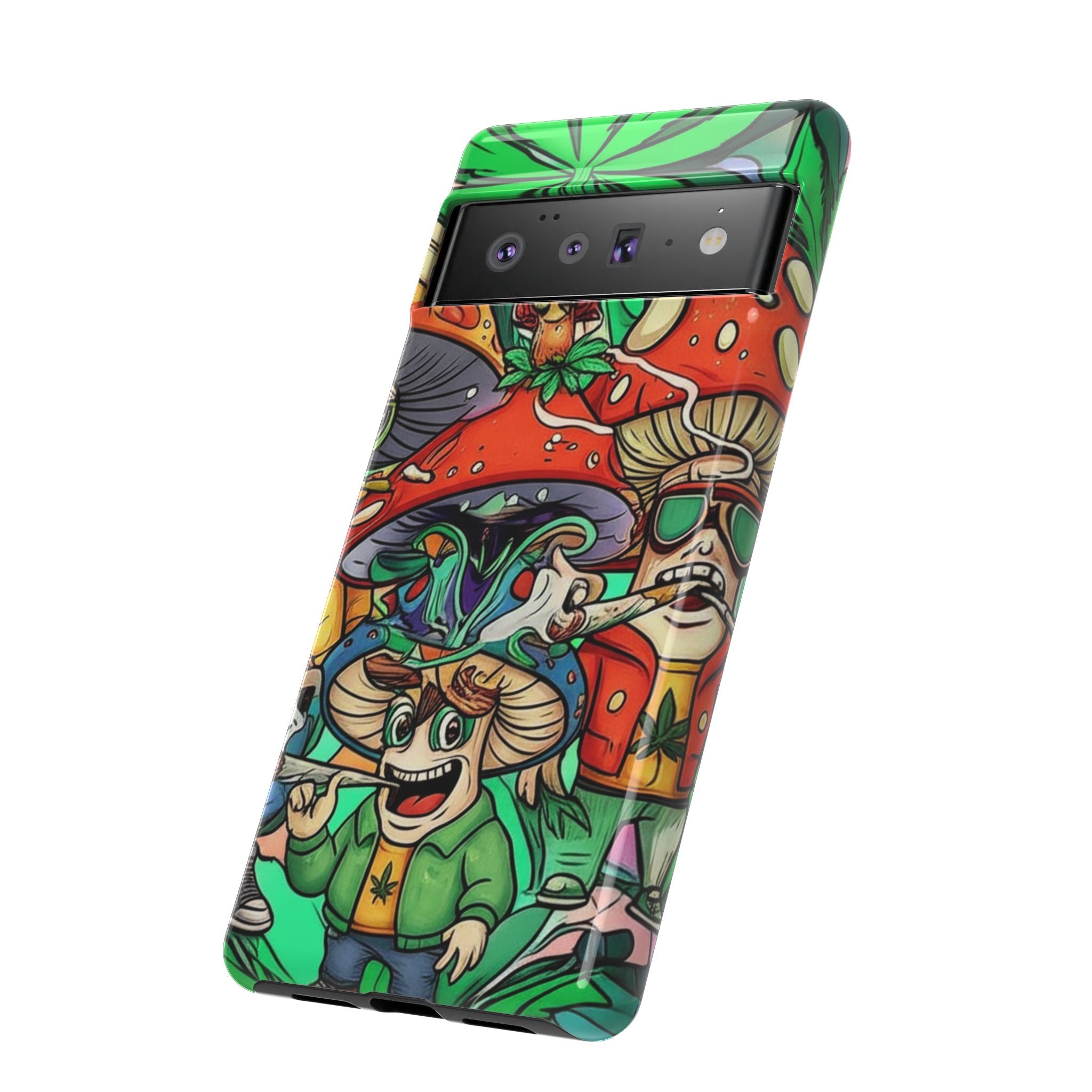 Vibrant Phone Case Featuring Funky Mushroom Art, Tough Cases, Trendy Accessories, Unique Gifts, Eclectic Style, Phone Protection