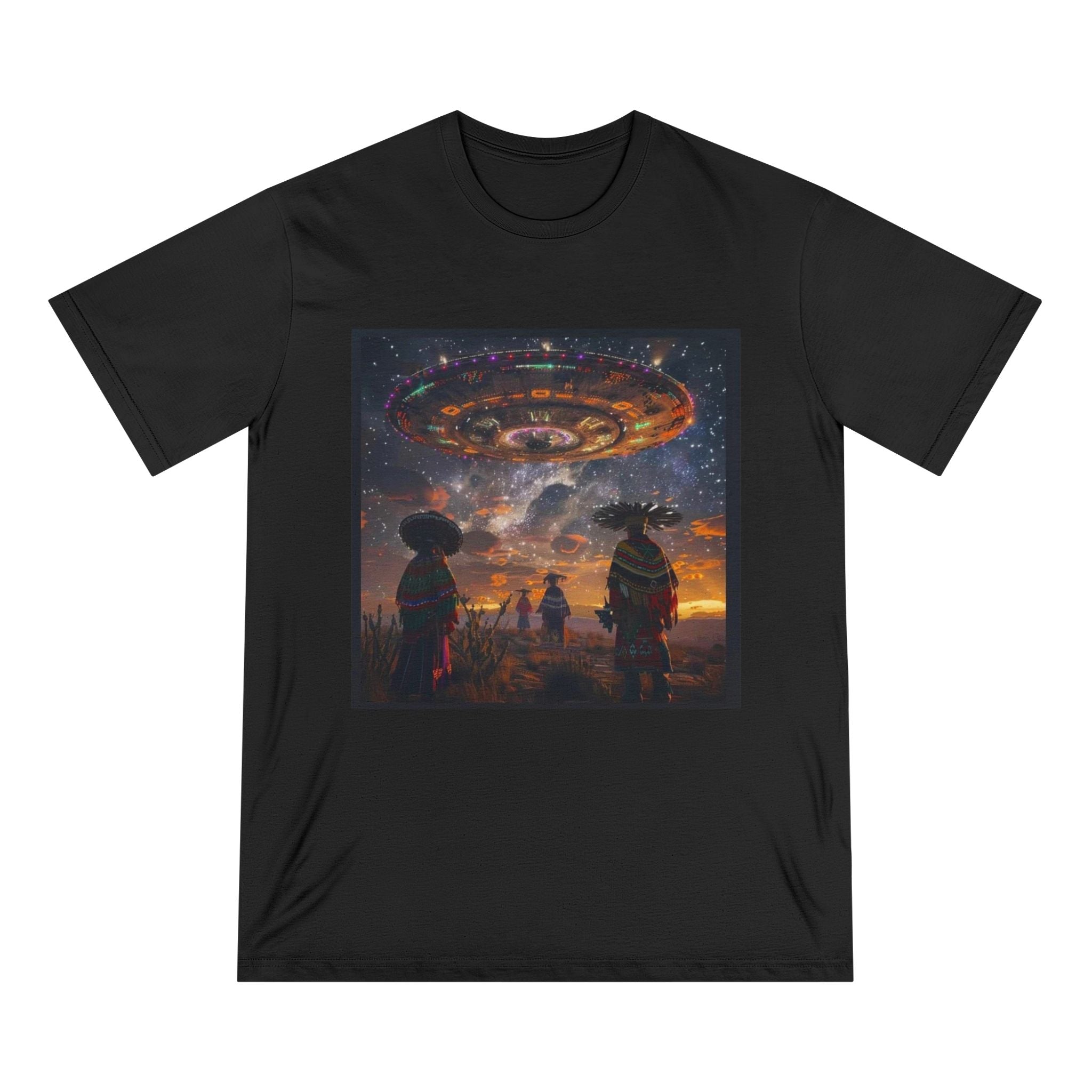 Cosmic Alien Encounter T-Shirt, Unisex Graphic Tee, Space Themed Shirt, Festival Wear, Unique Gift for Sci-Fi Lovers, Bohemian Style