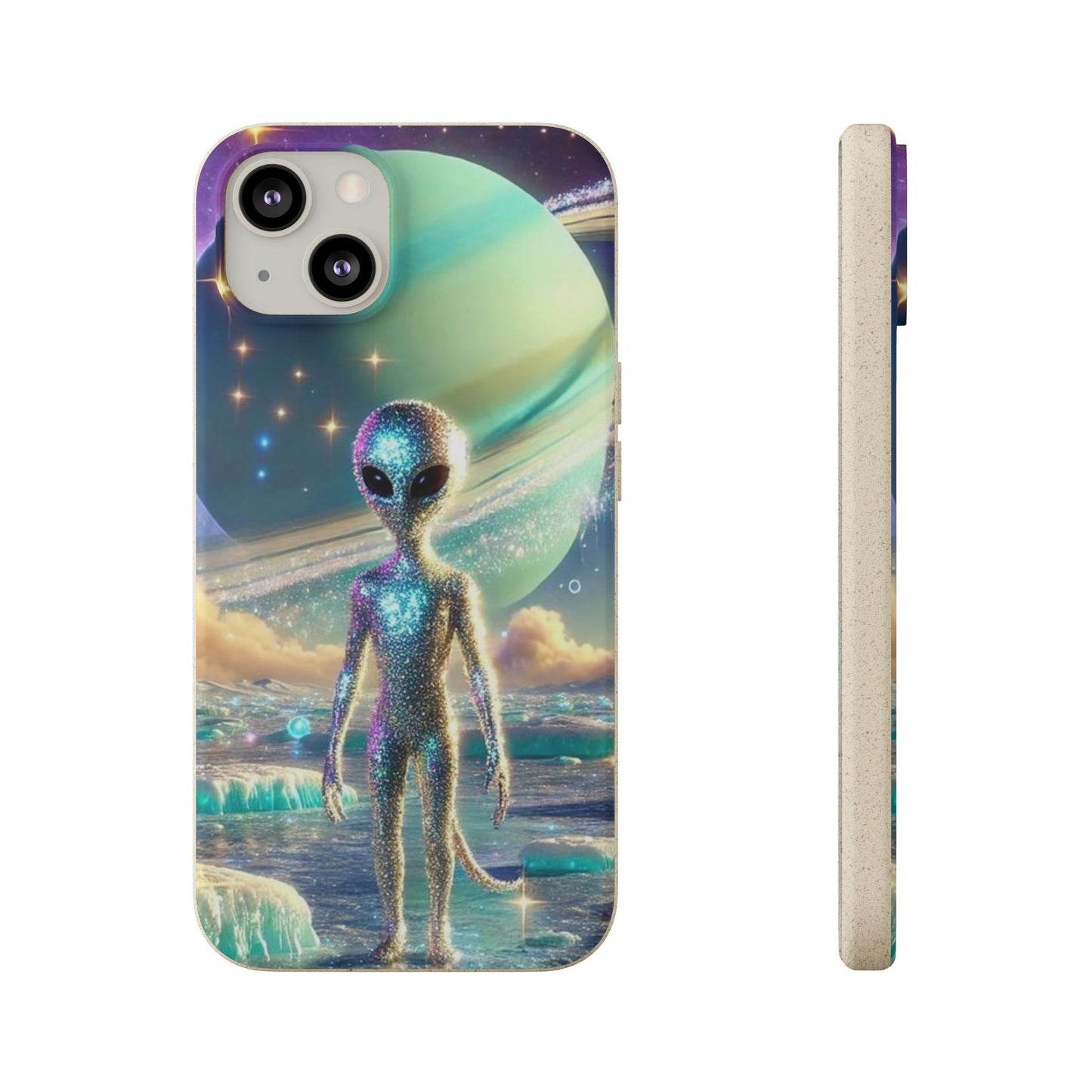 Glitter Alien Biodegradable Phone Case - Eco-Friendly Galaxy Design