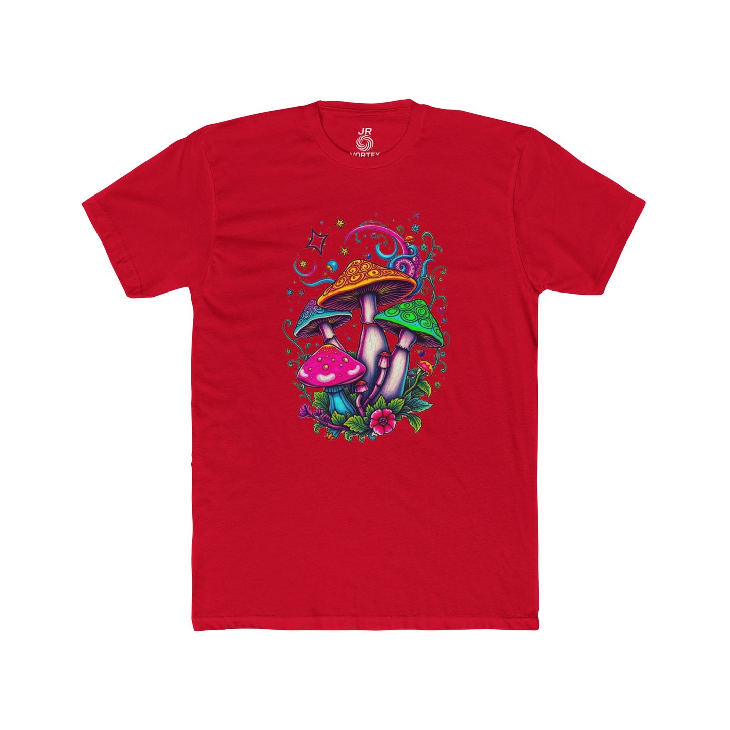 Colorful Mushroom Unisex Cotton Crew Tee – Perfect for Nature Lovers, Bohemian Style, Gift for Festivals, Casual Wear, Eco-Friendly Shirt