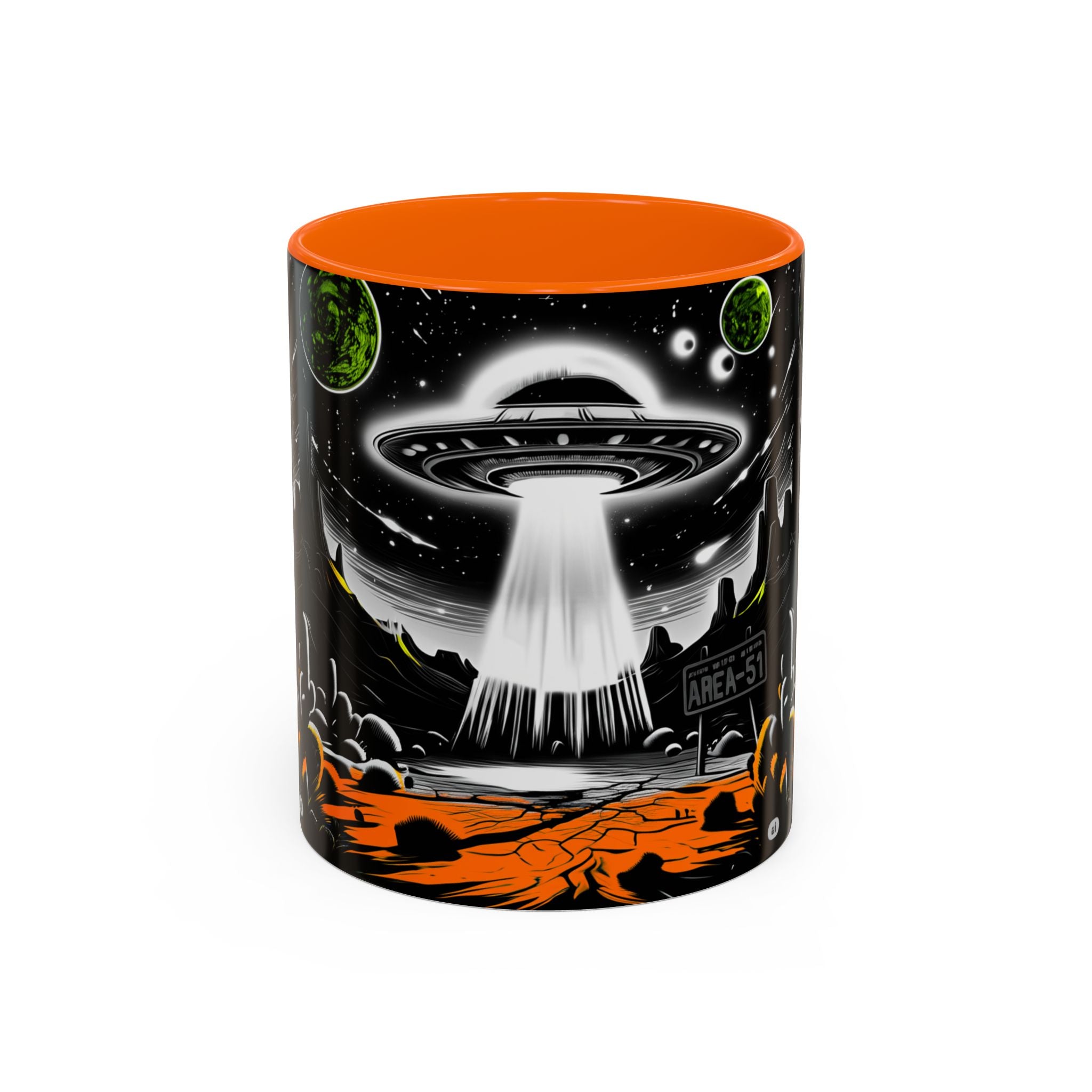 Area 51 UFO Accent Coffee Mug - Space Lover Gift, Weird Alien Decor, Black Mug, Sci-Fi Enthusiast, Kitchenware, Unique Gift Idea!