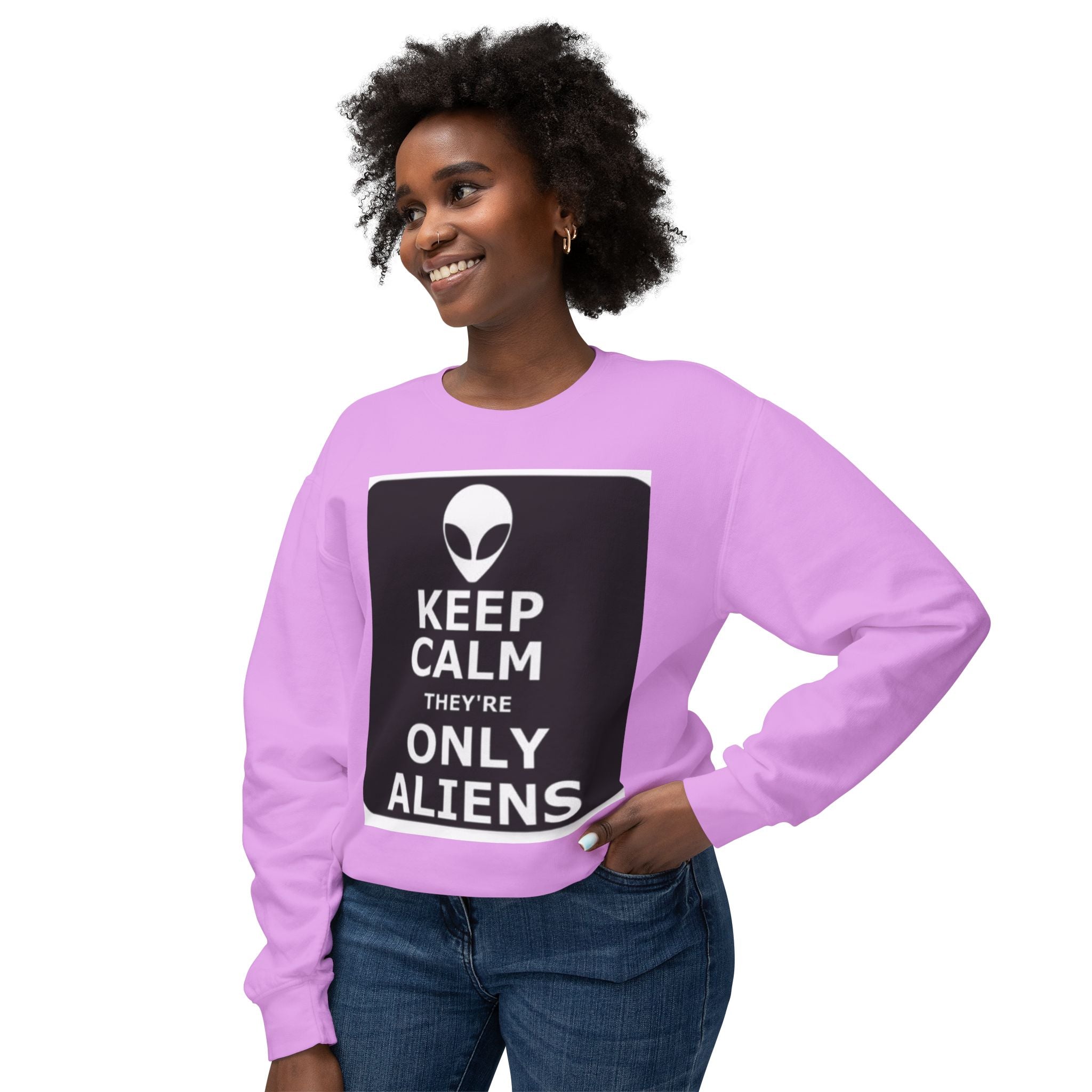 Aliens Lightweight Sweatshirt, UFO Crewneck Jumper, Sci-Fi Extraterrestrial Sweater, Space Print Top, Galaxy Pullover, Outer Space Clothing