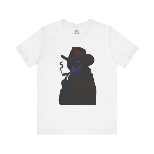 Mysterious Cowboy Tee, Unisex T-Shirt, Vintage Style Graphic Tee, Casual Wear, Gift for Him/Her, Unique Art Shirt