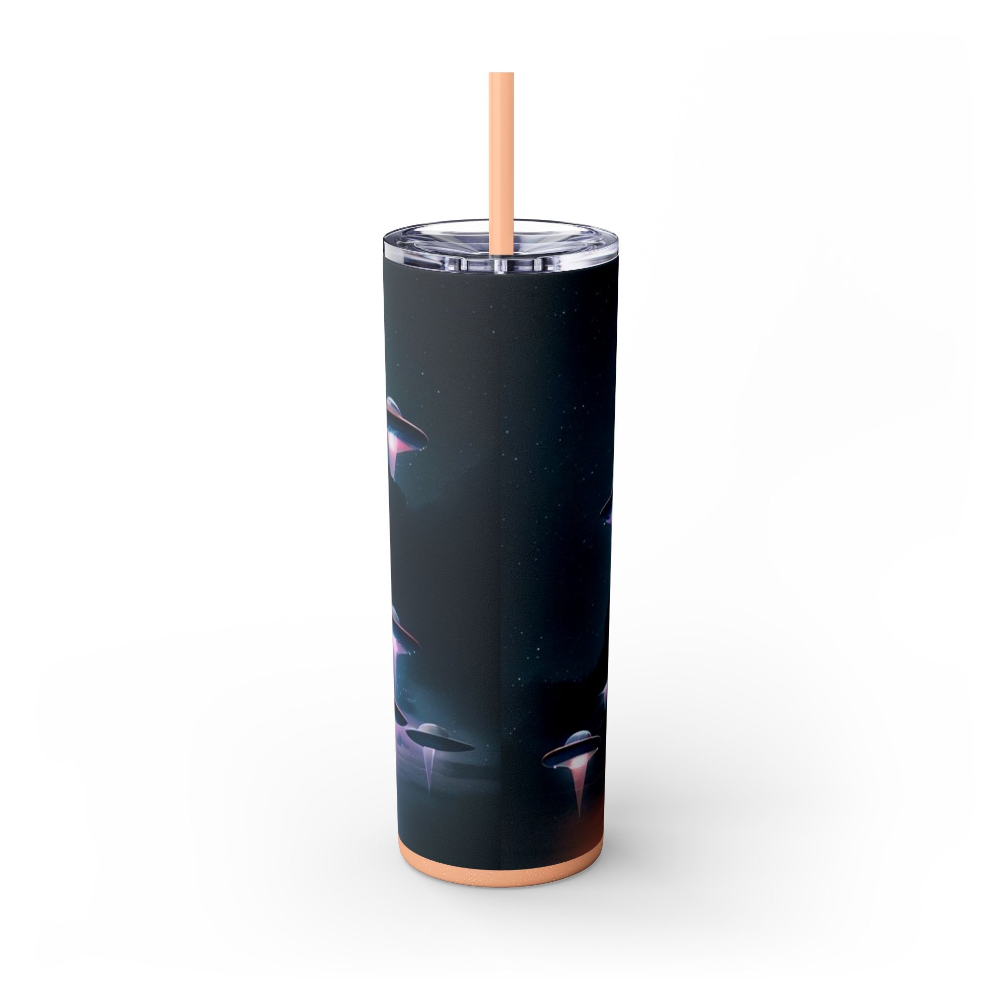 Cosmic Alien Skinny Tumbler with Straw, 20oz | Space Drinkware, Gift for Sci-Fi Lovers, Unique Cup for Outdoor Events, UFO Enthusiasts