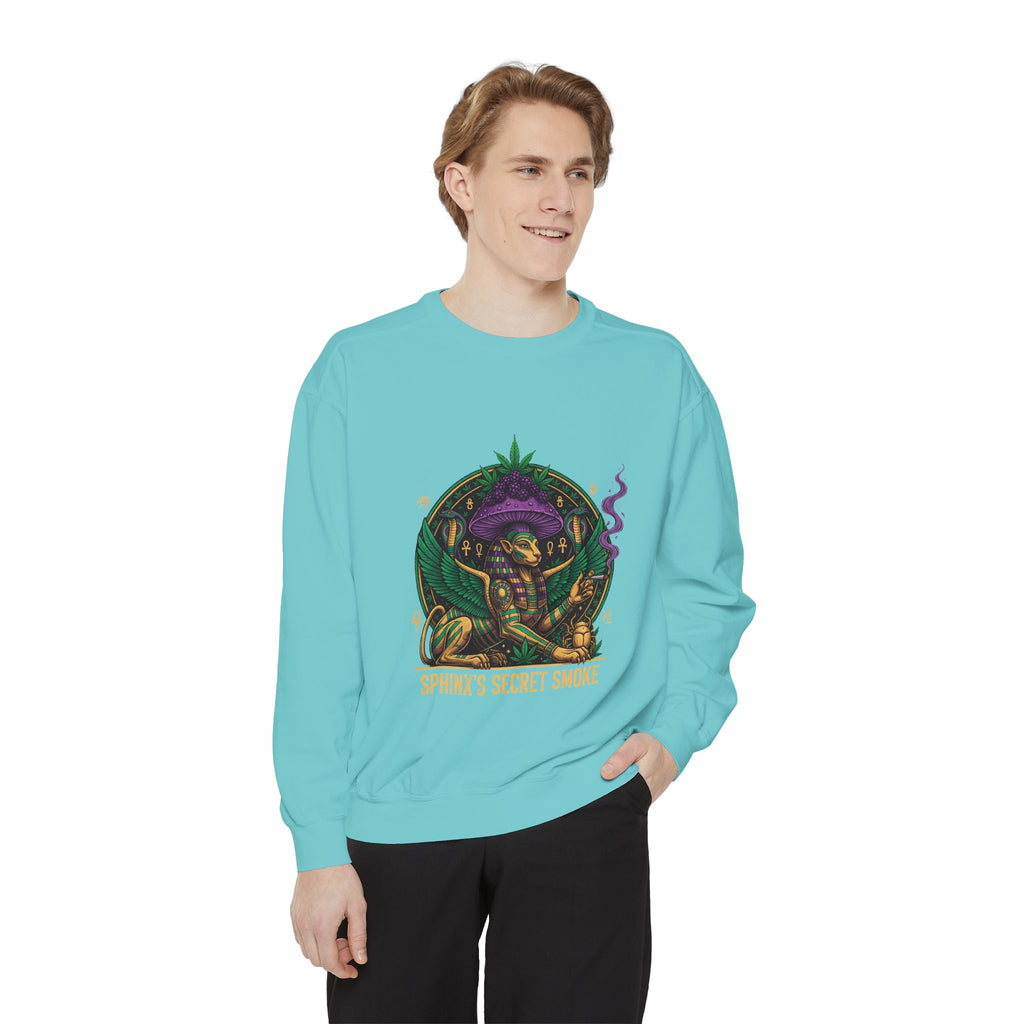 Sphinx's Secret Smoke Sweatshirt — Mystical Egyptian Sphinx Graphic Crewneck