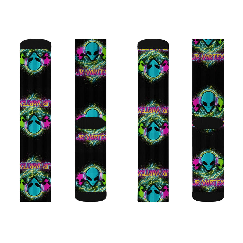 Alien Vape Neon Sublimation Socks — Retro Cyber Glow Crew Socks