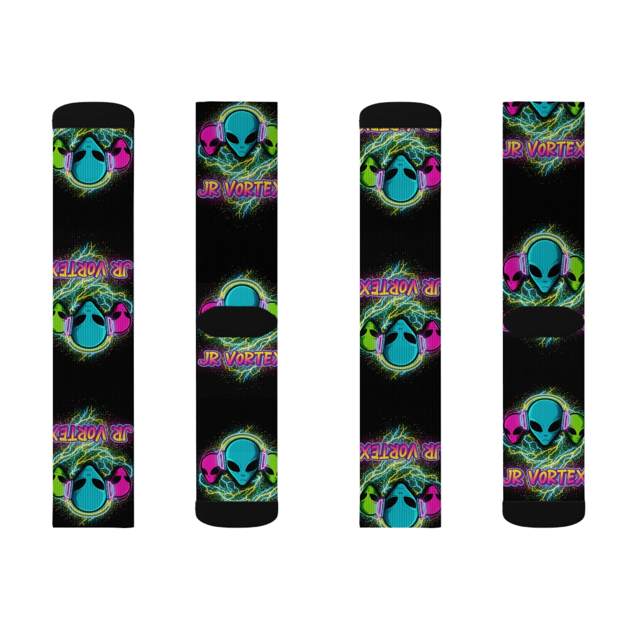 Alien Vape Neon Sublimation Socks — Retro Cyber Glow Crew Socks