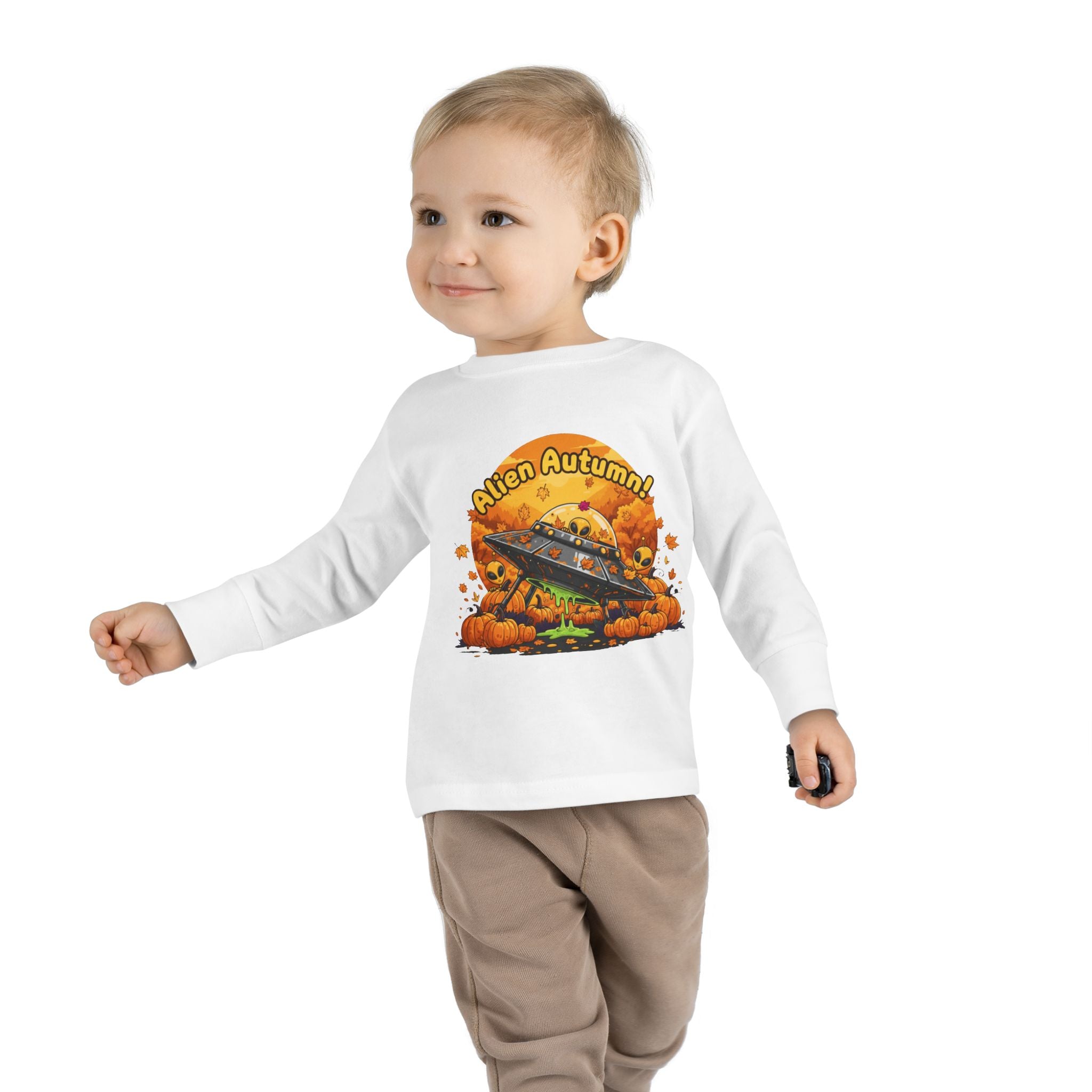 Toddler Long Sleeve Tee - Alien Autumn Adventure, Cute Kids Fall Shirt, Halloween Gift, Fun Toddler Shirt, Fall Fashion for Kids