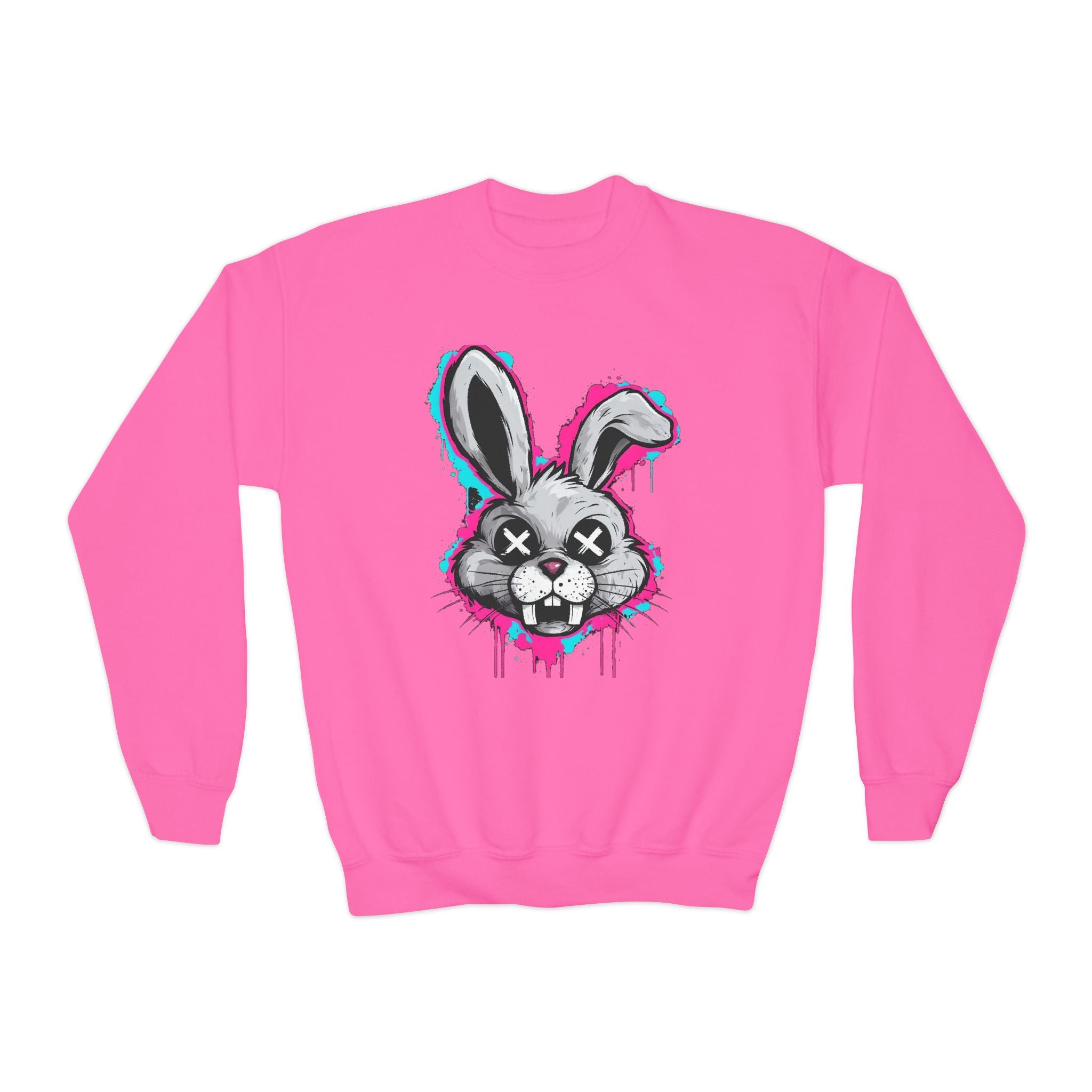 Cool Graffiti Bunny Youth Sweatshirt, Hipster Crewneck, Street Art Apparel, Gift for Kids, Fun Casual Wear, Comfy and Stylish