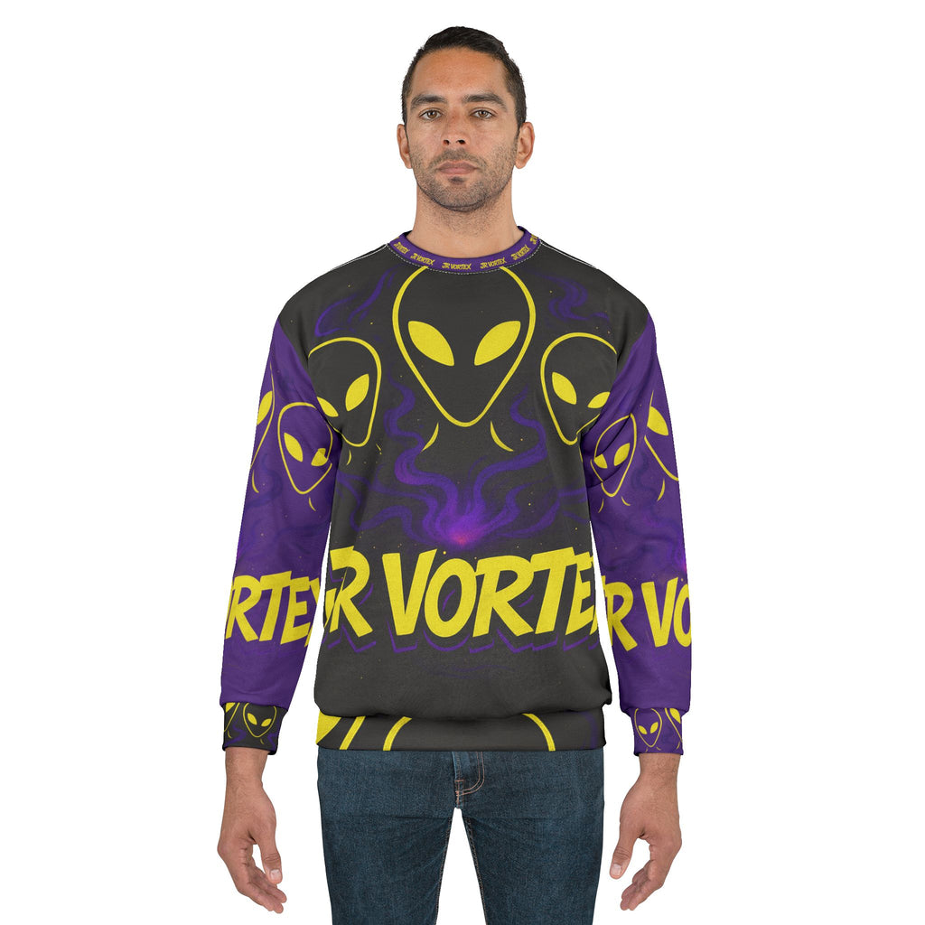 JR Vortex Alien Crewneck Sweatshirt — Neon UFO Graphic Pullover