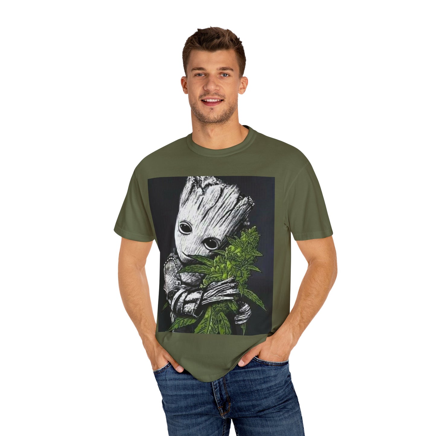 Garment-Dyed T-Shirt - Cute Groot with Plants Graphic