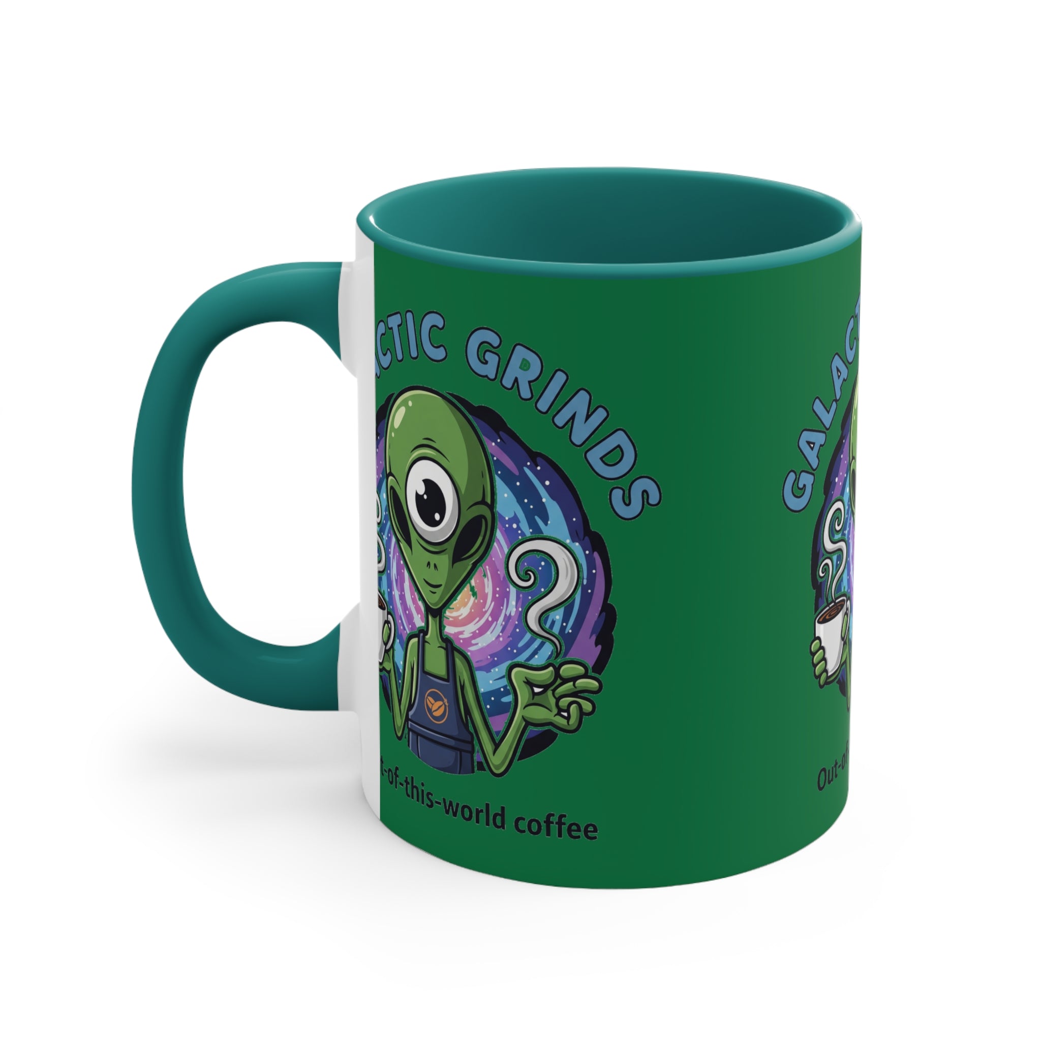 Galactic Grinds Alien Accent Mug - Fun Coffee Mug, Space Lover Gift, Unique Kitchen Decor, Whimsical Alien Design, Out-of-this-world Coffee