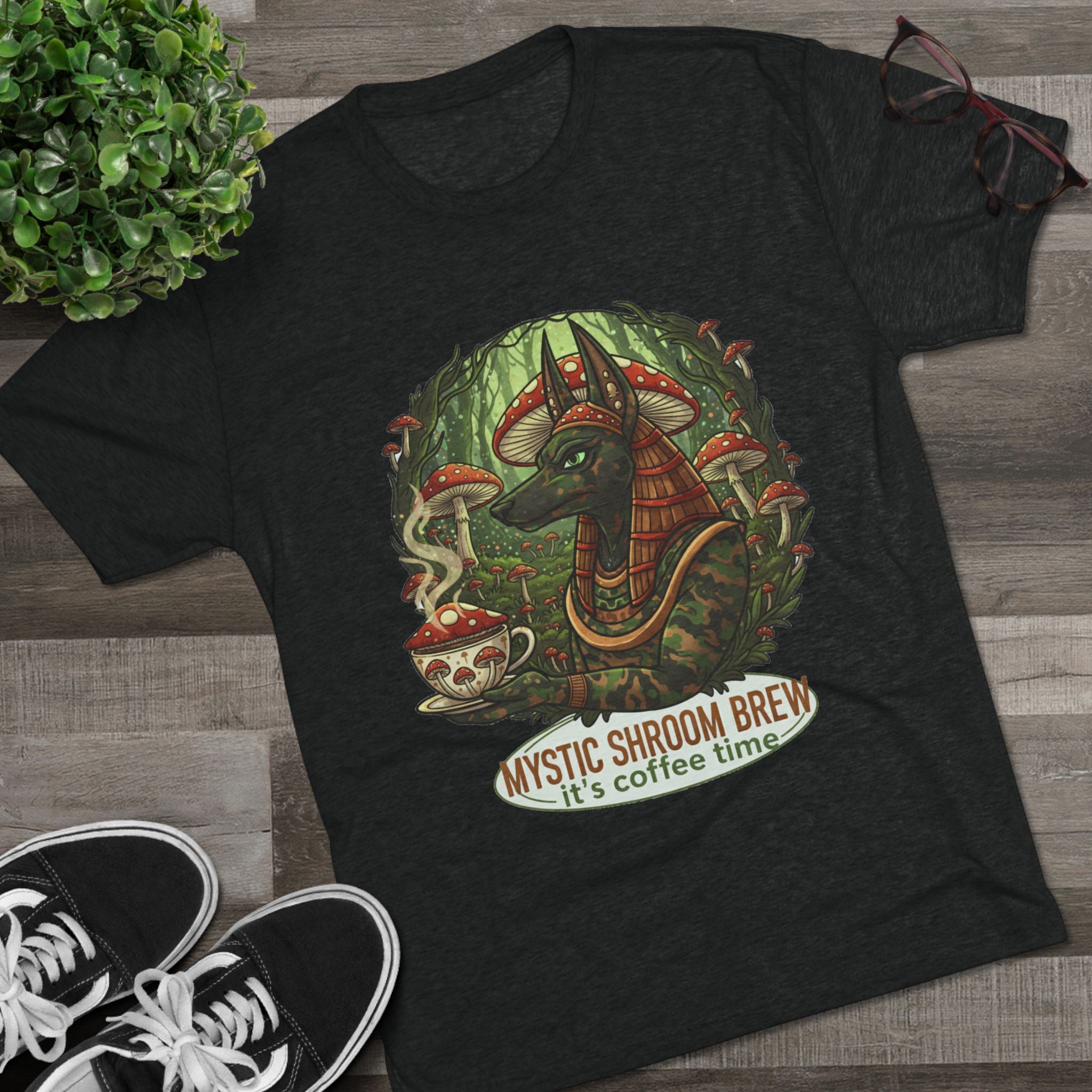 Mystic Shroom Brew Tee, Coffee Lover Shirt, Unisex Graphic Tee, Casual Wear, Nature Inspired Apparel, Unique Gift for Him or Her