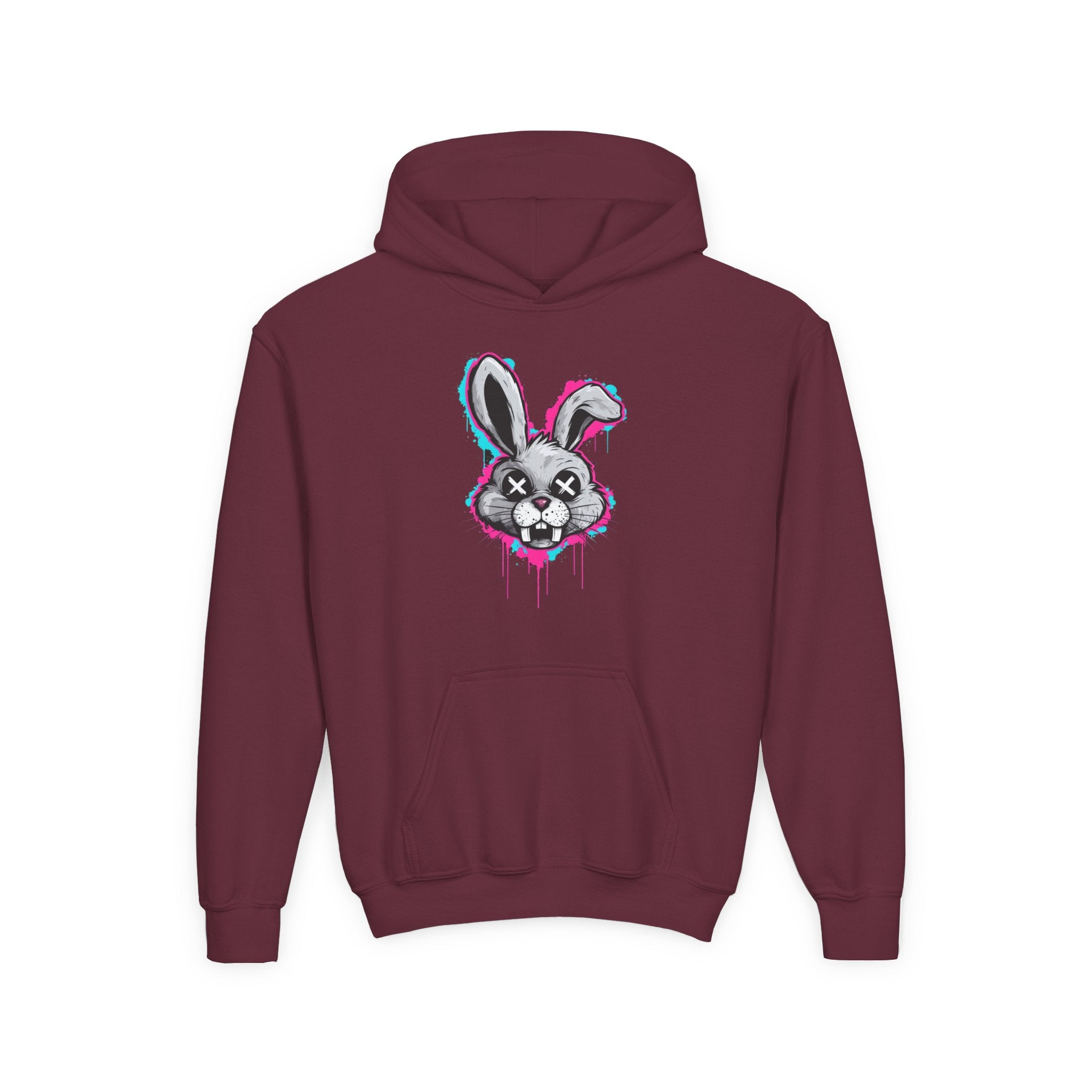 Stylish Graffiti Bunny Youth Hoodie, Trendy Sweatshirt for Kids, Perfect for Birthdays, Halloween, Everyday Wear, Unique Gift Idea