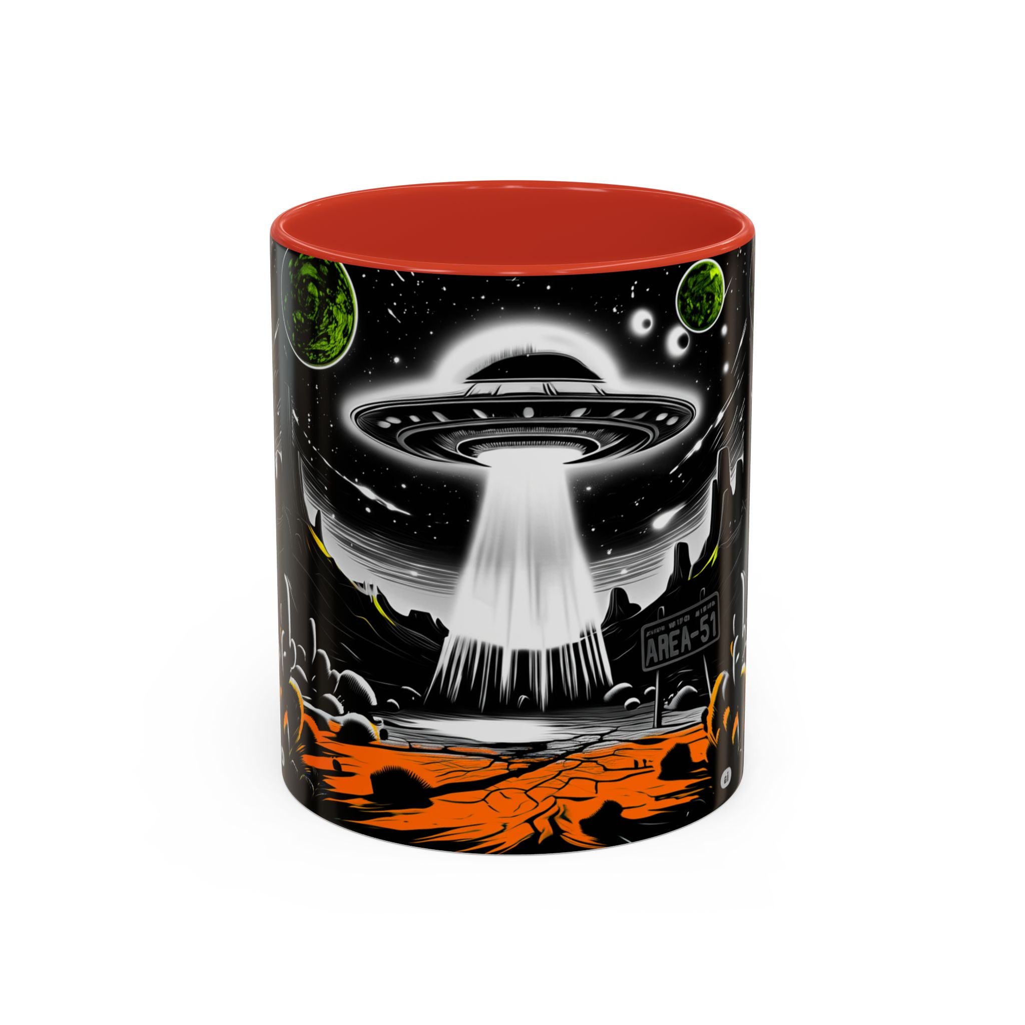 Area 51 UFO Accent Coffee Mug - Space Lover Gift, Weird Alien Decor, Black Mug, Sci-Fi Enthusiast, Kitchenware, Unique Gift Idea!