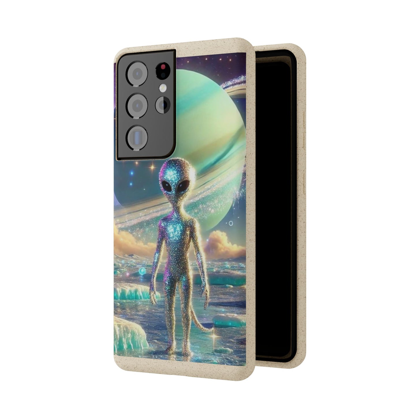 Glitter Alien Biodegradable Phone Case - Eco-Friendly Galaxy Design