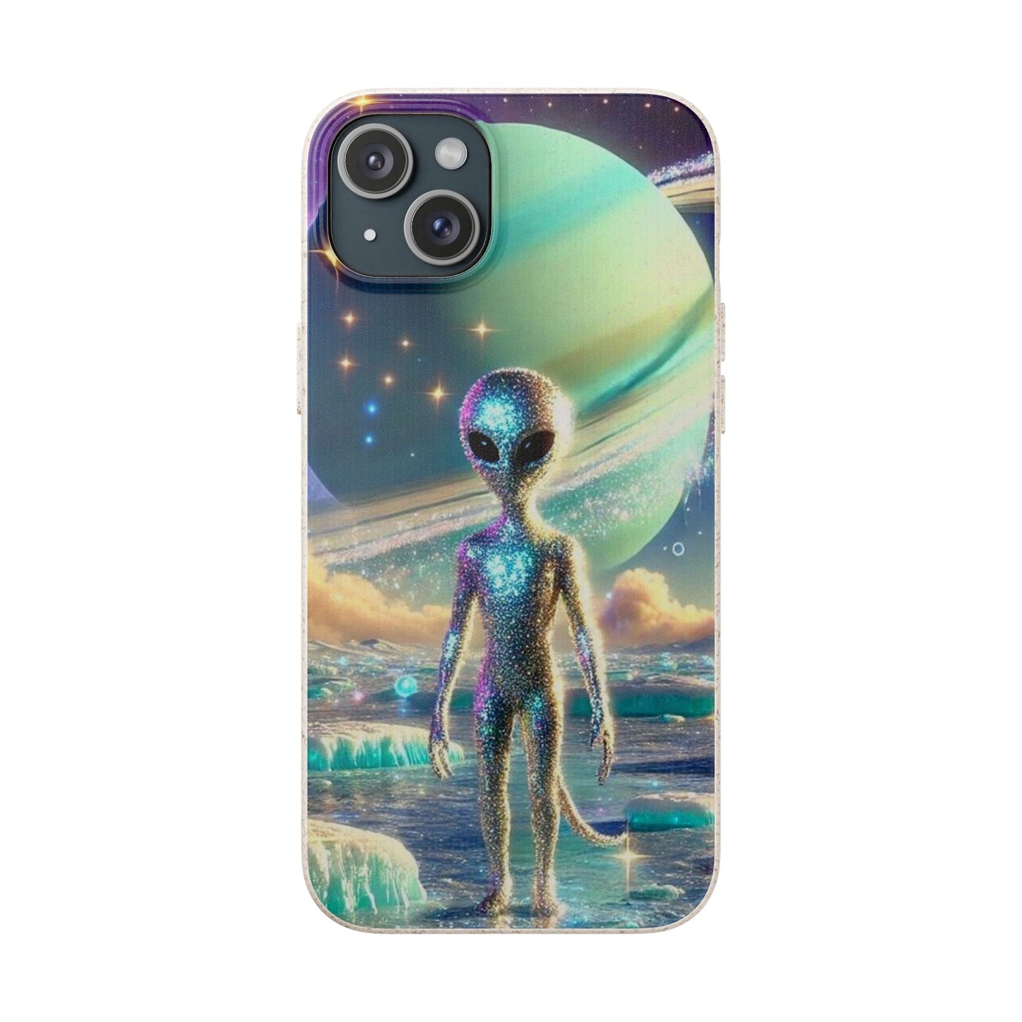 Glitter Alien Biodegradable Phone Case - Eco-Friendly Galaxy Design