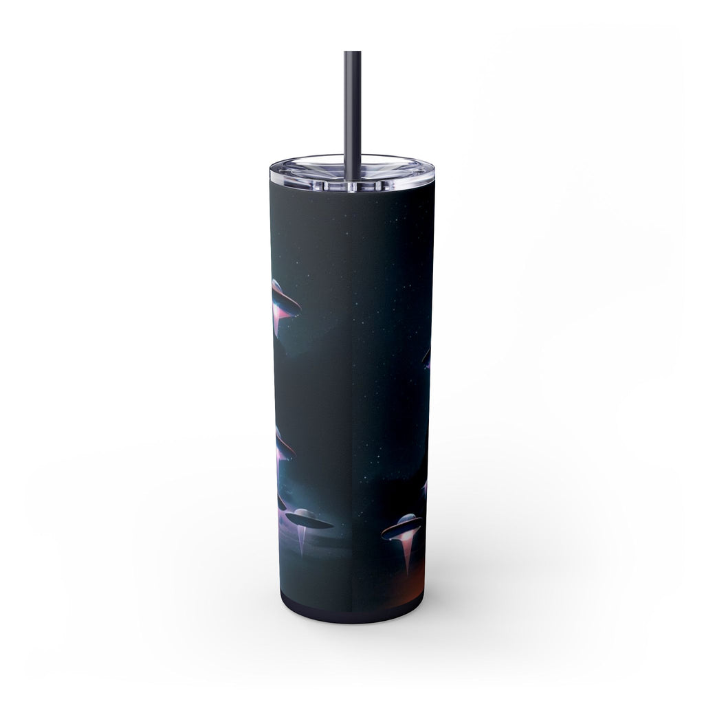Cosmic Alien Skinny Tumbler with Straw, 20oz | Space Drinkware, Gift for Sci-Fi Lovers, Unique Cup for Outdoor Events, UFO Enthusiasts