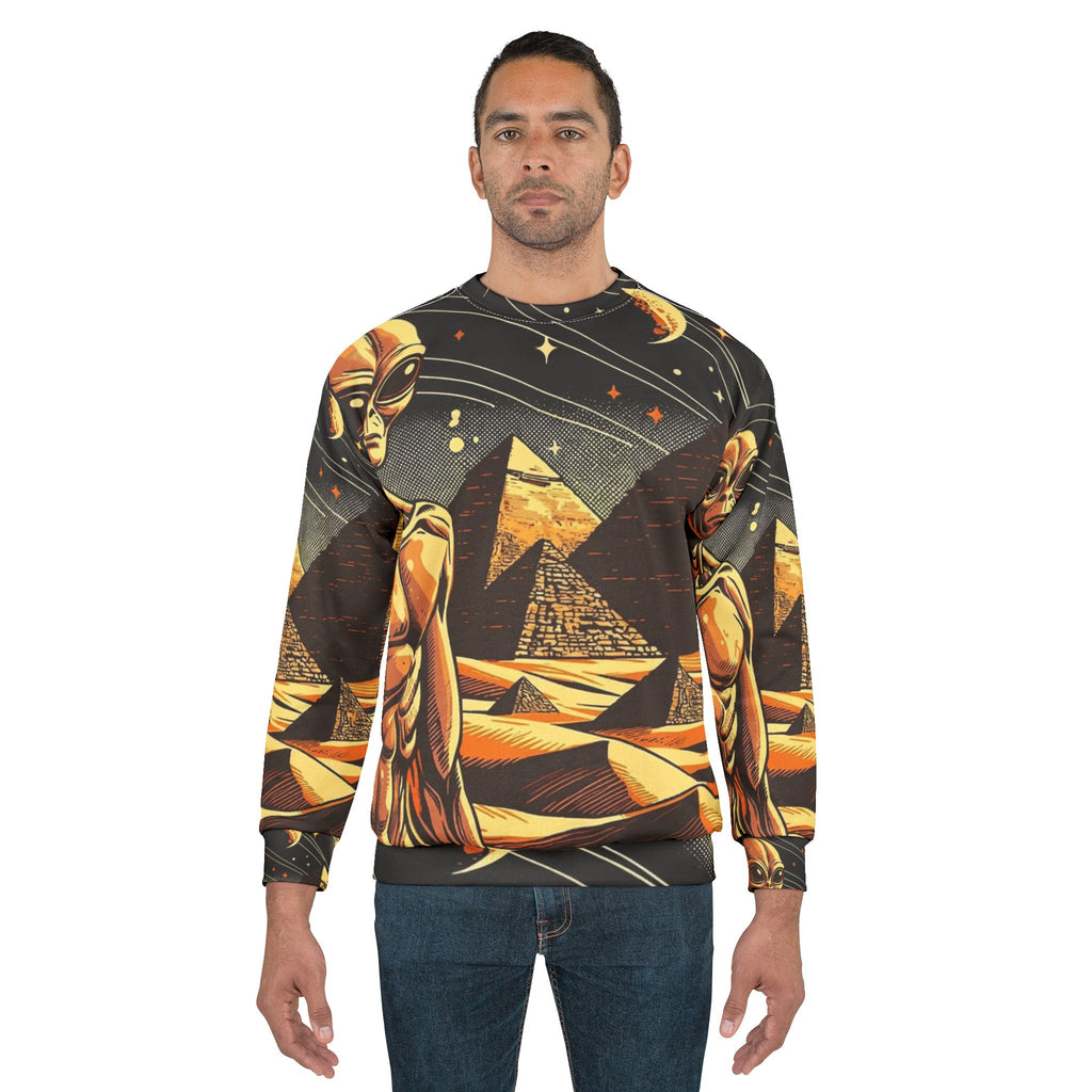 Galactic Alien Sweatshirt, Unisex AOP Sweater for Sci-Fi Lovers, Cozy Top for Everyday Wear, Perfect Gift for Fans, Unique Space Art