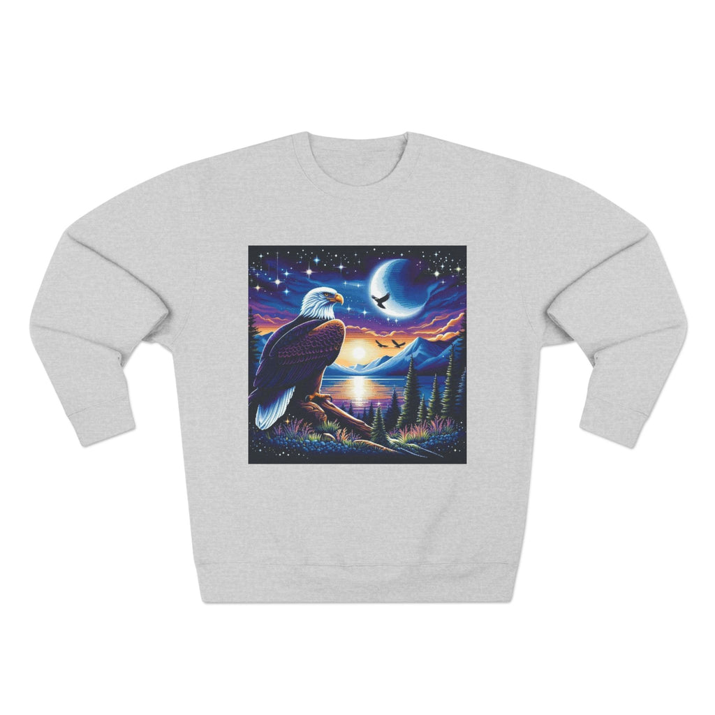 Nature-Inspired Unisex Crewneck Sweatshirt with Eagle & Moon Design, Cozy Sweatshirt for Nature Lovers, Perfect Gift for Birthdays, Outdoor