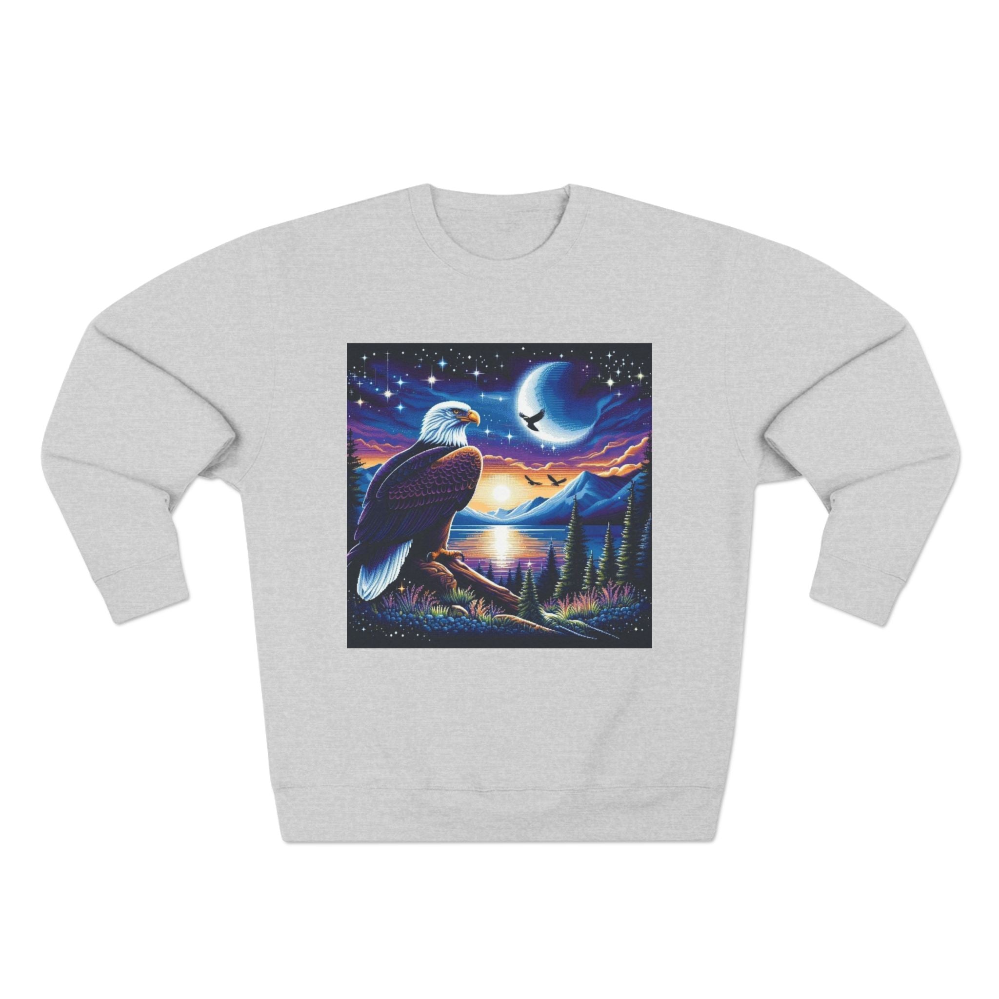Nature-Inspired Unisex Crewneck Sweatshirt with Eagle & Moon Design, Cozy Sweatshirt for Nature Lovers, Perfect Gift for Birthdays, Outdoor