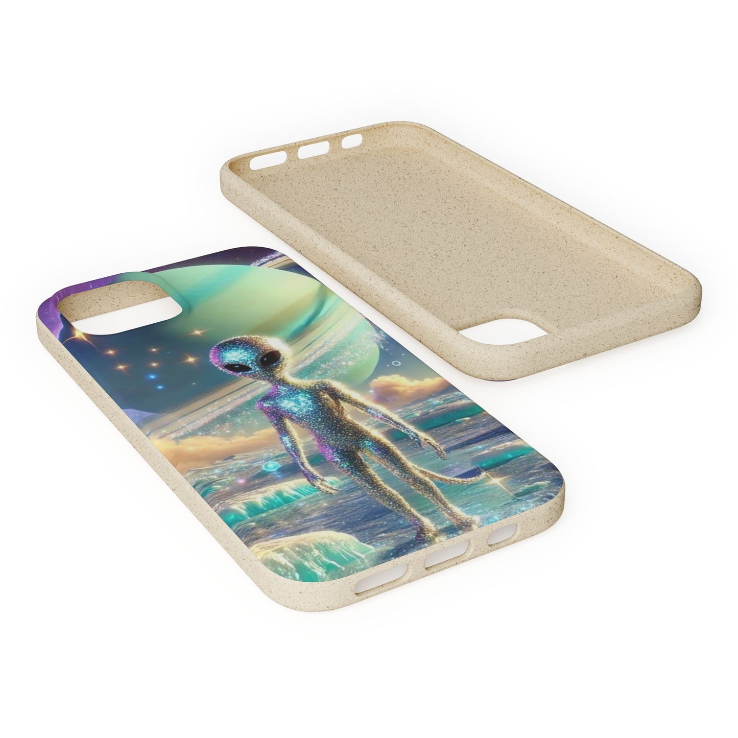 Glitter Alien Biodegradable Phone Case - Eco-Friendly Galaxy Design