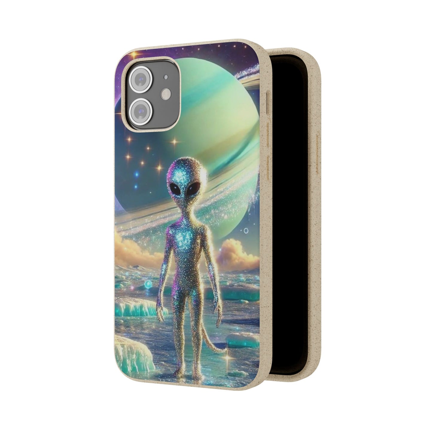 Glitter Alien Biodegradable Phone Case - Eco-Friendly Galaxy Design