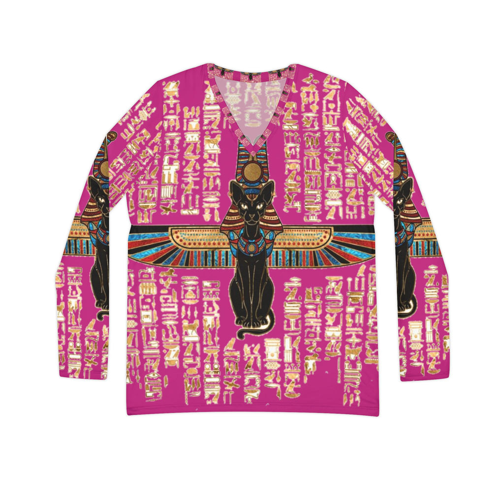 Egyptian-Inspired Long Sleeve V-Neck Shirt, Bohemian Top, Artsy Fashion, Casual Wear, Unique Gift for Her, Festival Attire, Cultural Style