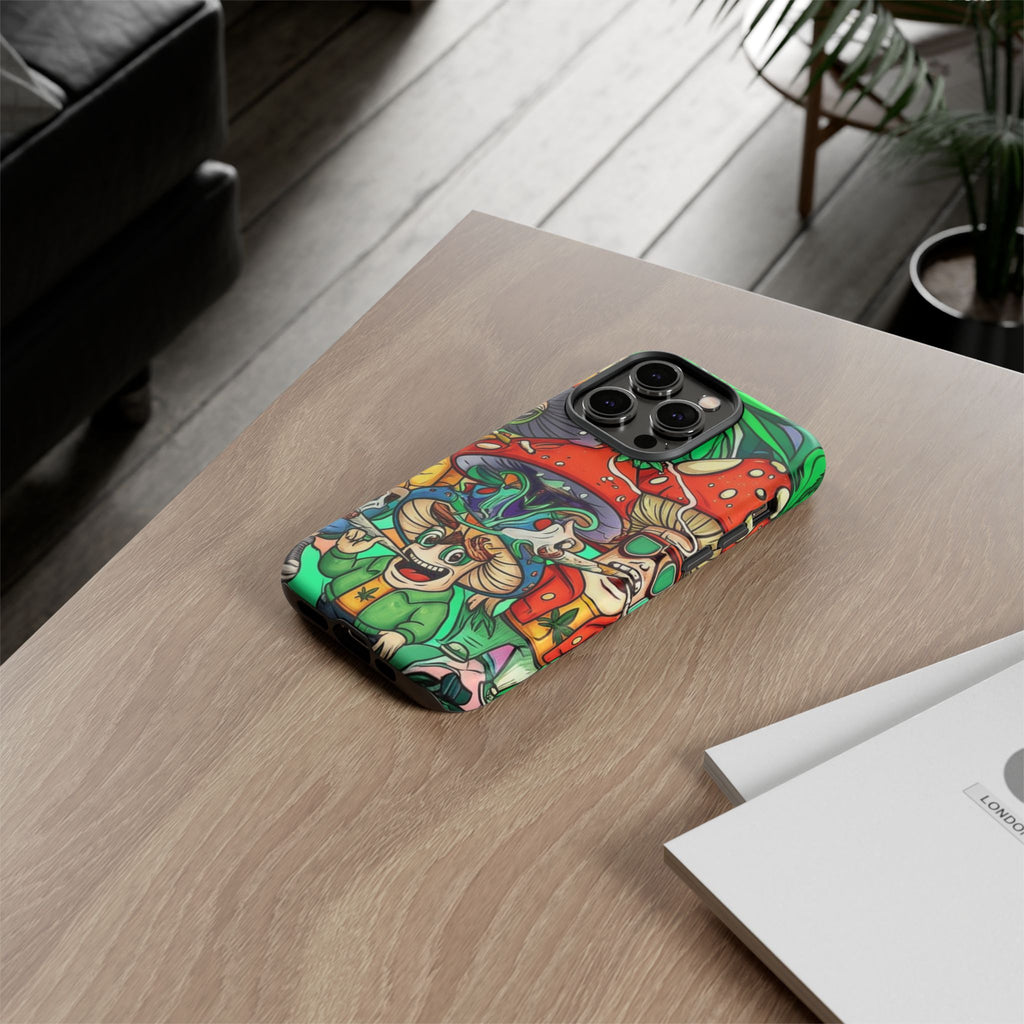 Vibrant Phone Case Featuring Funky Mushroom Art, Tough Cases, Trendy Accessories, Unique Gifts, Eclectic Style, Phone Protection
