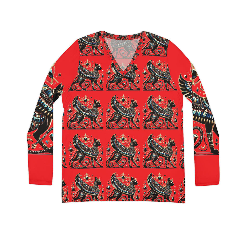 Stylish Women's Long Sleeve V-Neck Shirt, Boho AOP Animal Print Top, Unique Gift for Her, Casual Wear, Festival Fashion