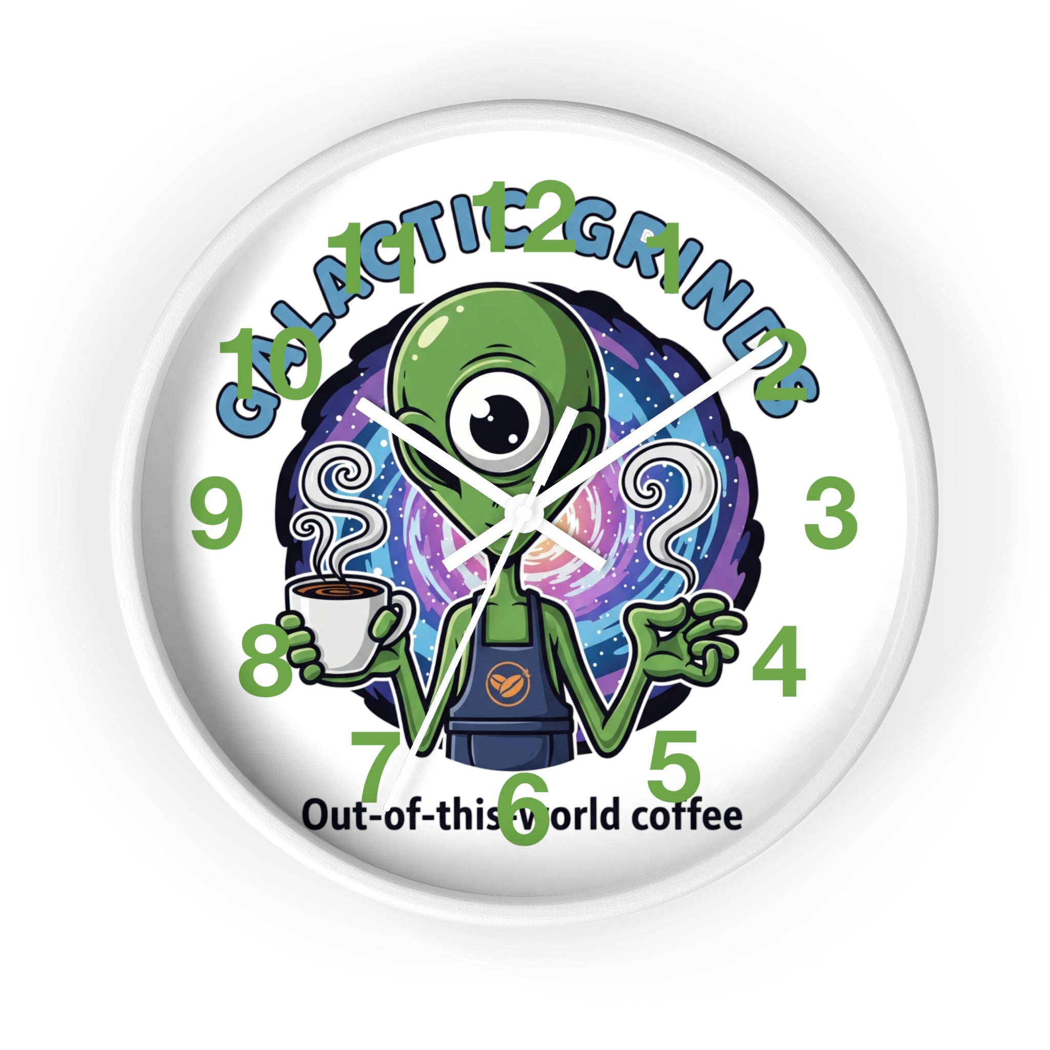 Out-of-This-World Alien Wall Clock | Galactic Grinds Decor | Fun Unique Timepiece for Coffee Lovers | Playful Gift Idea | Space Theme Home