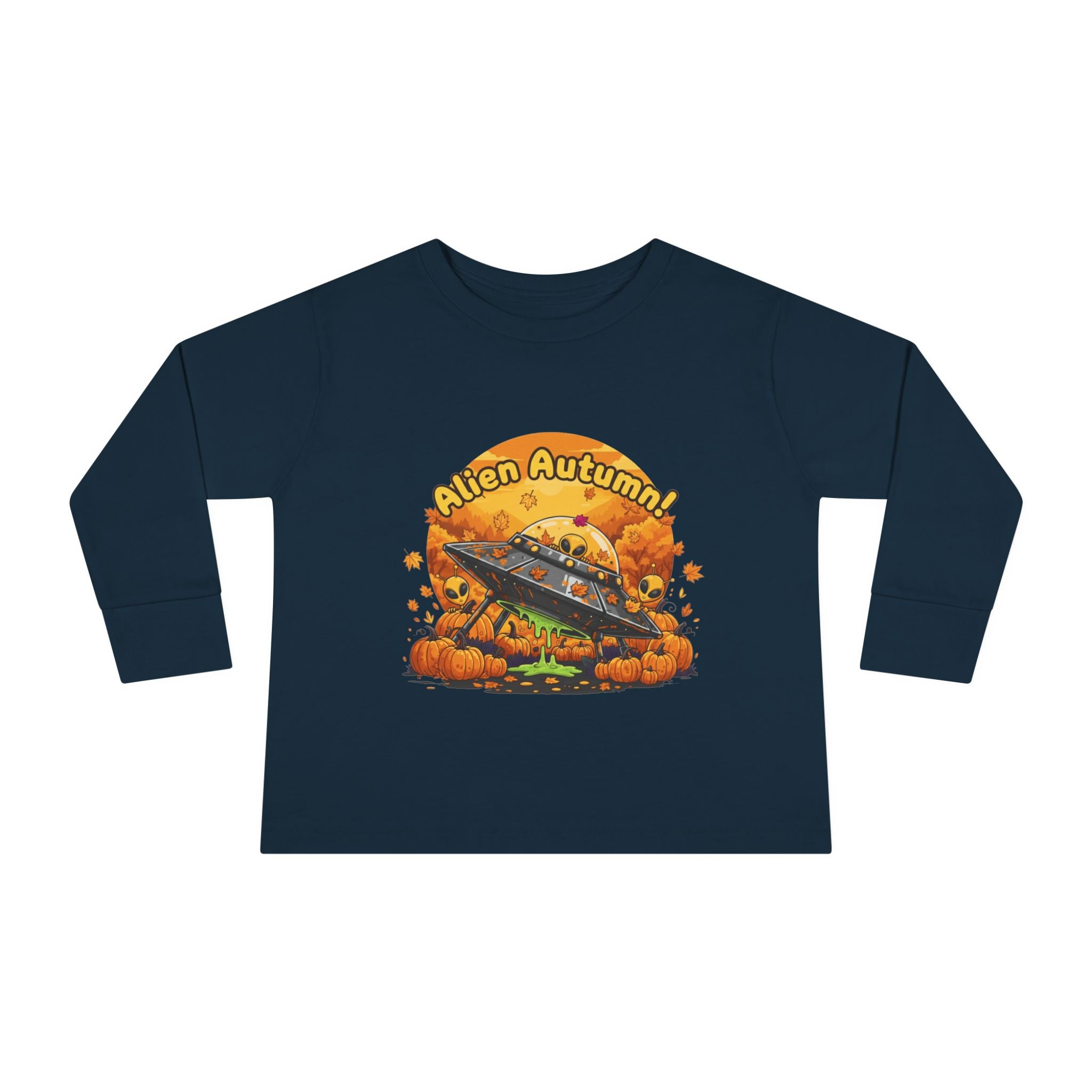 Toddler Long Sleeve Tee - Alien Autumn Adventure, Cute Kids Fall Shirt, Halloween Gift, Fun Toddler Shirt, Fall Fashion for Kids
